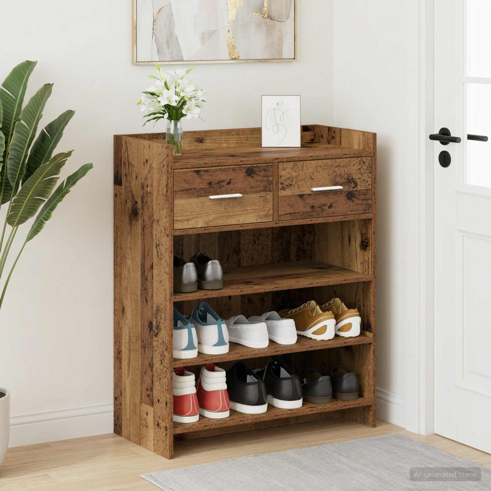 Schoenenkast met lade Oud hout 73,5 x 36 x 92 cm Bewerkt hout – afbeelding 1