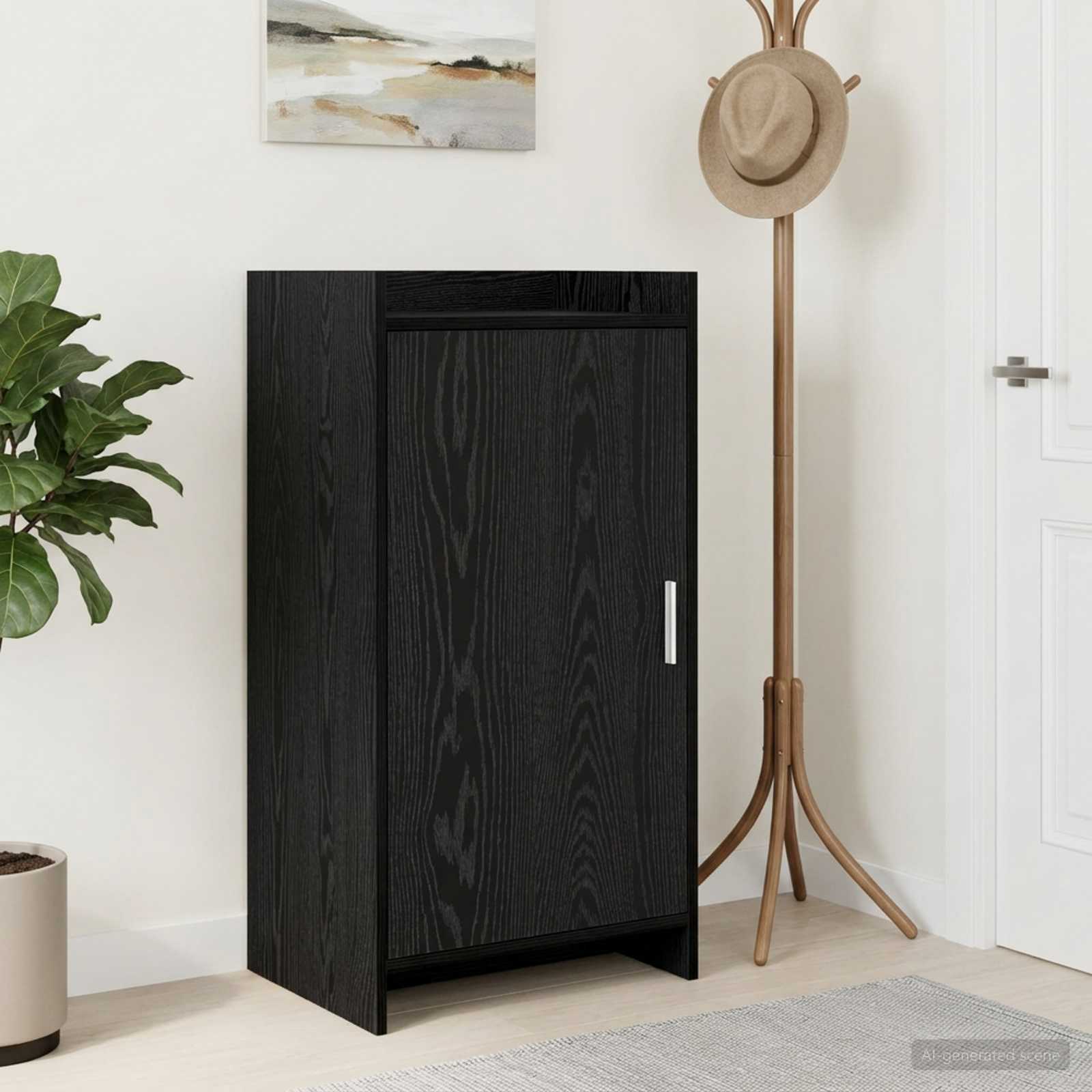 Schoenenkast Zwart eiken 48 x 36 x 92 cm Bewerkt hout