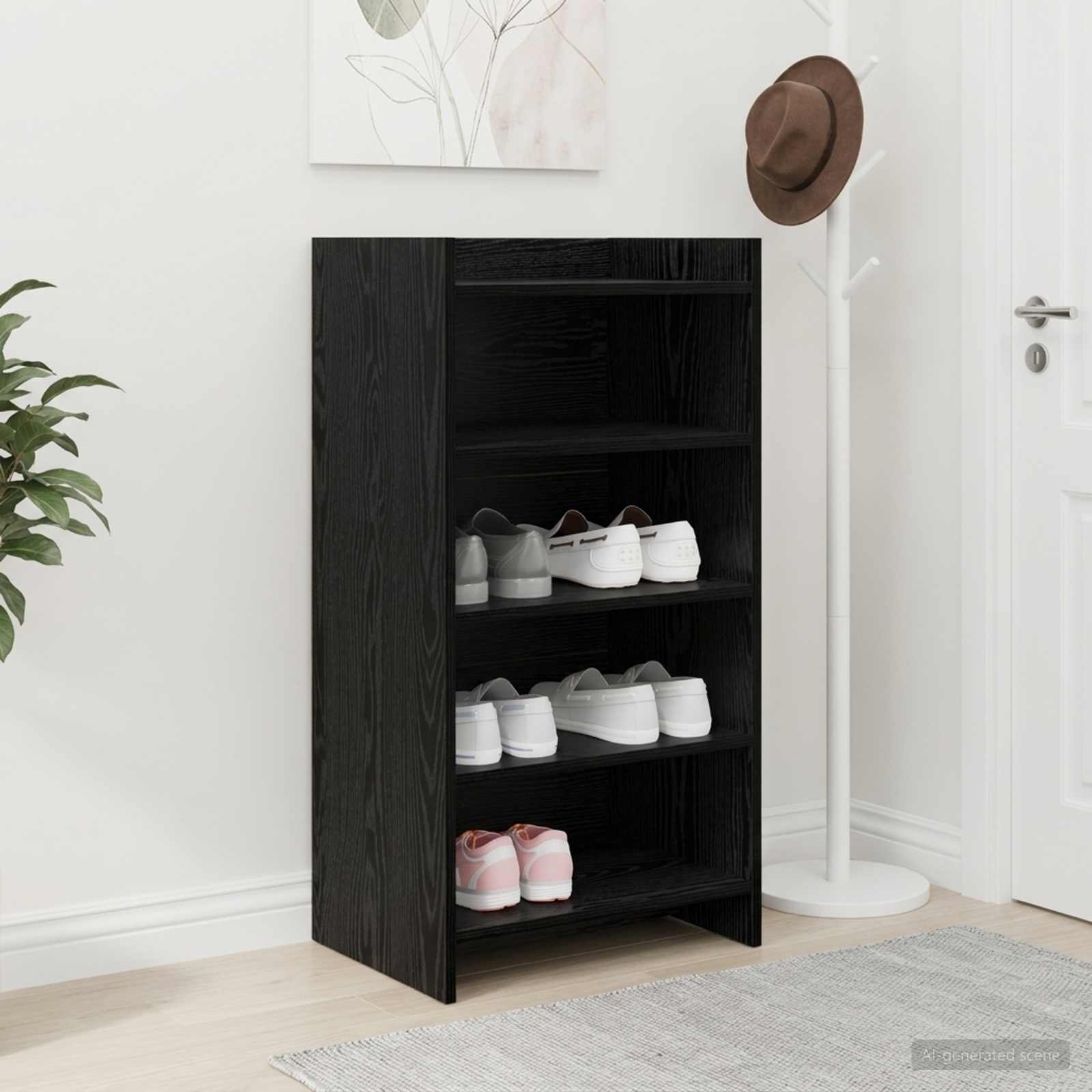 Schoenenkast Zwart eiken 48 x 36 x 92 cm Bewerkt hout – afbeelding 1