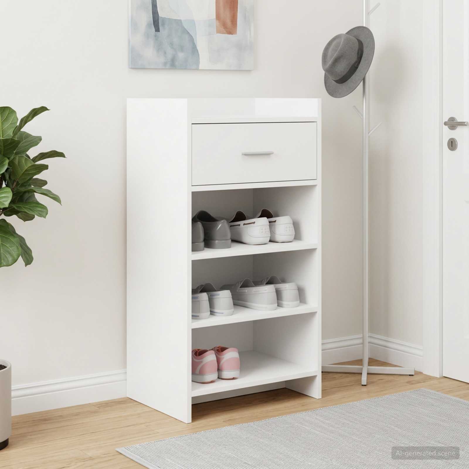 Schoenenkast met lade Wit 48 x 36 x 92 cm Bewerkt hout