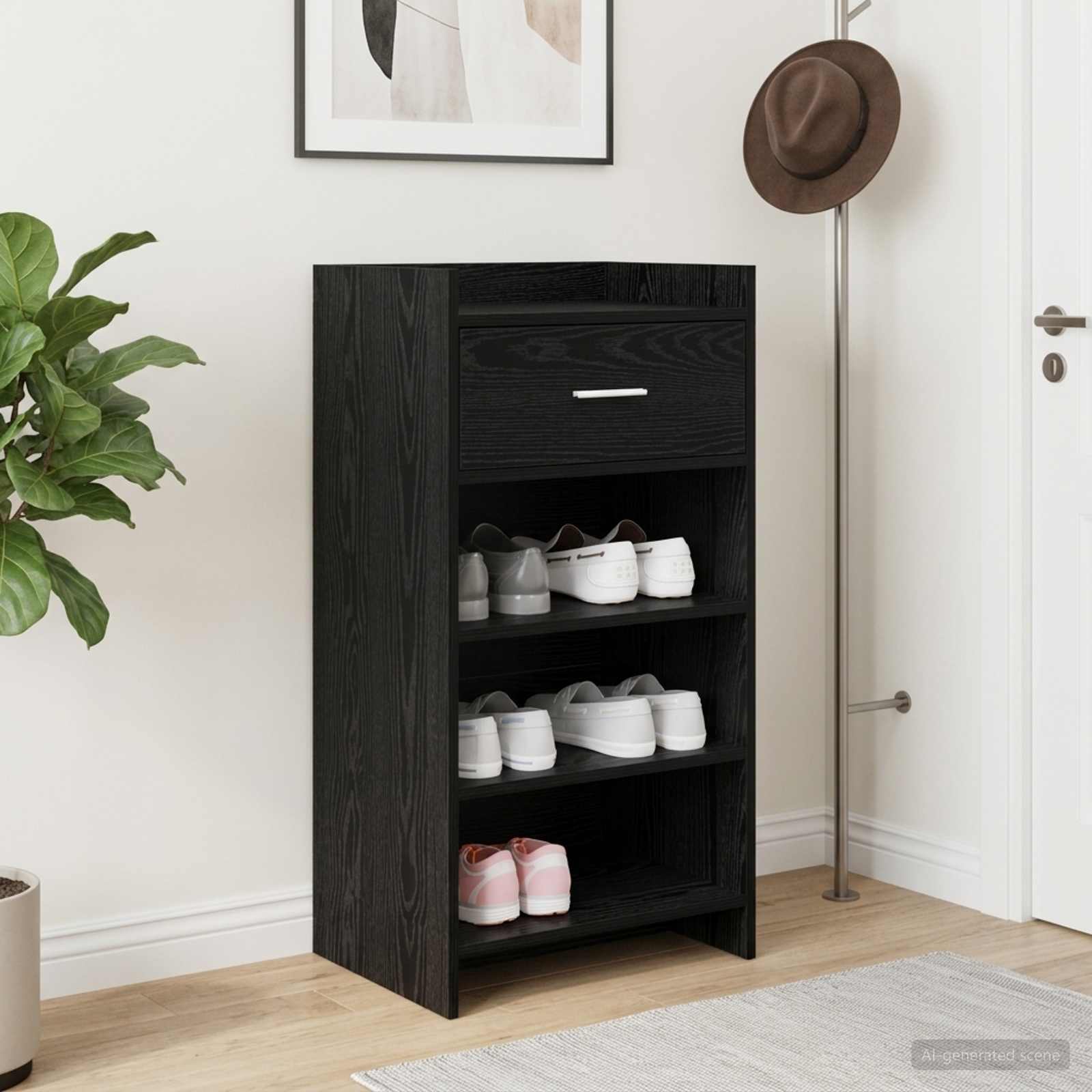 Schoenenkast met lade Zwart eiken 48 x 36 x 92 cm Bewerkt hout – afbeelding 1
