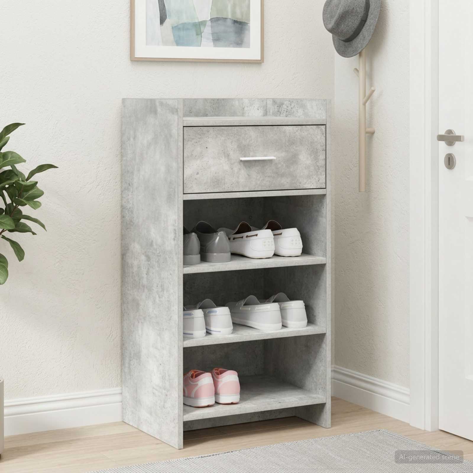 Schoenenkast met lade Betongrijs 48 x 36 x 92 cm Bewerkt hout