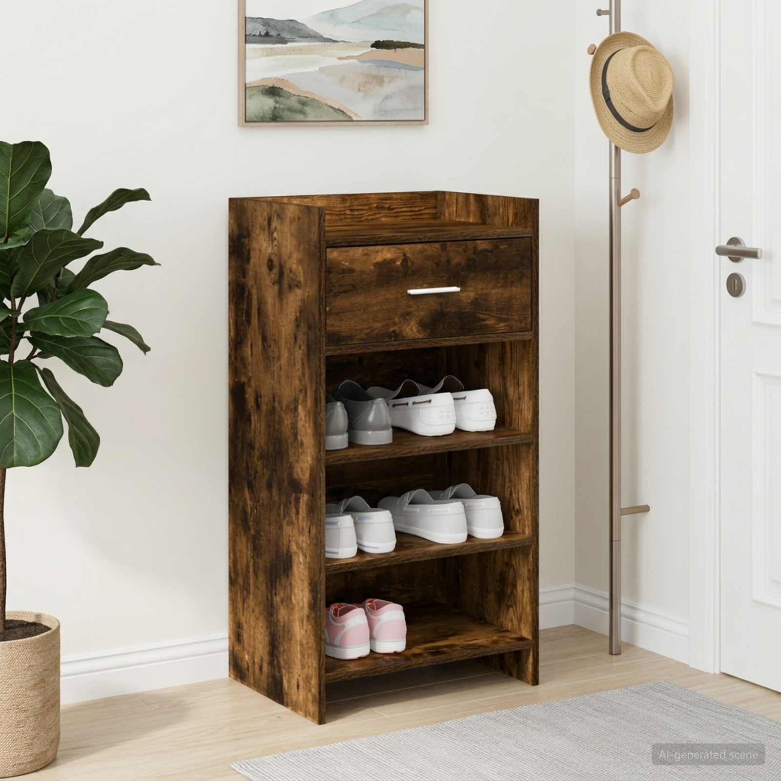 Schoenenkast Gerookt eiken 48 x 36 x 92 cm Bewerkt hout – afbeelding 1