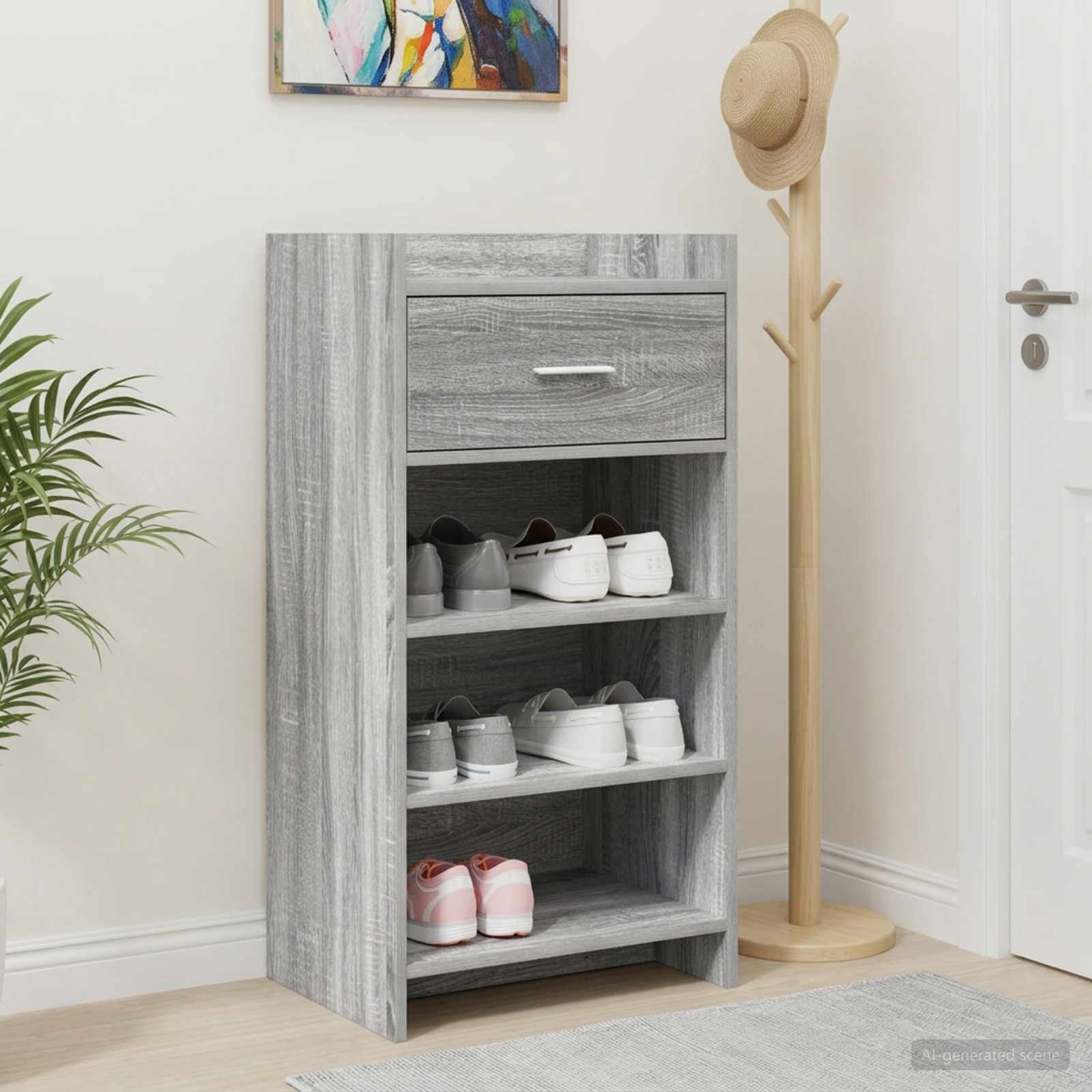 Schoenenkast met lade Grijs Sonoma 48 x 36 x 92 cm Bewerkt hout – afbeelding 1