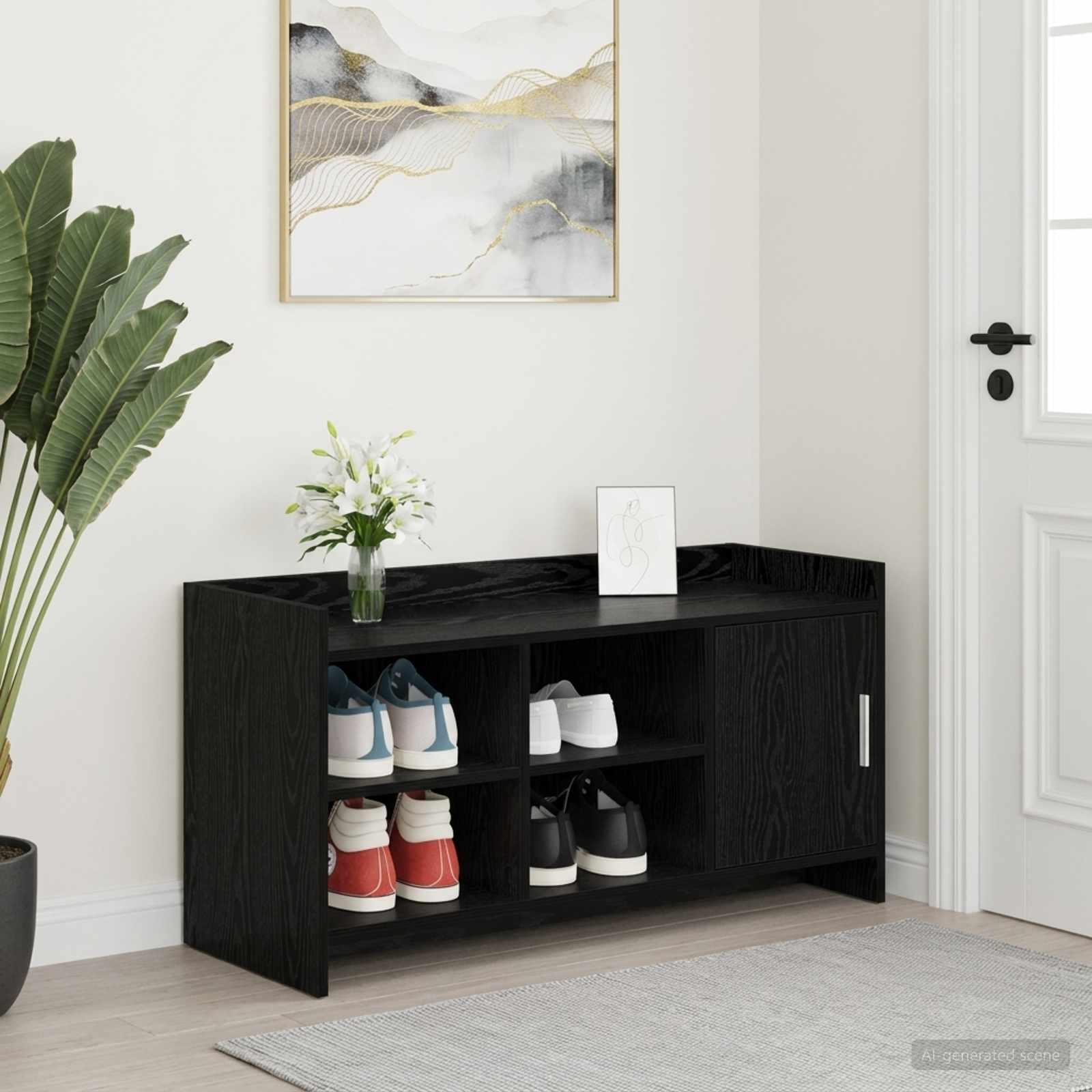 Schoenenkast Zwart eiken 100 x 39,5 x 51 cm Bewerkt hout