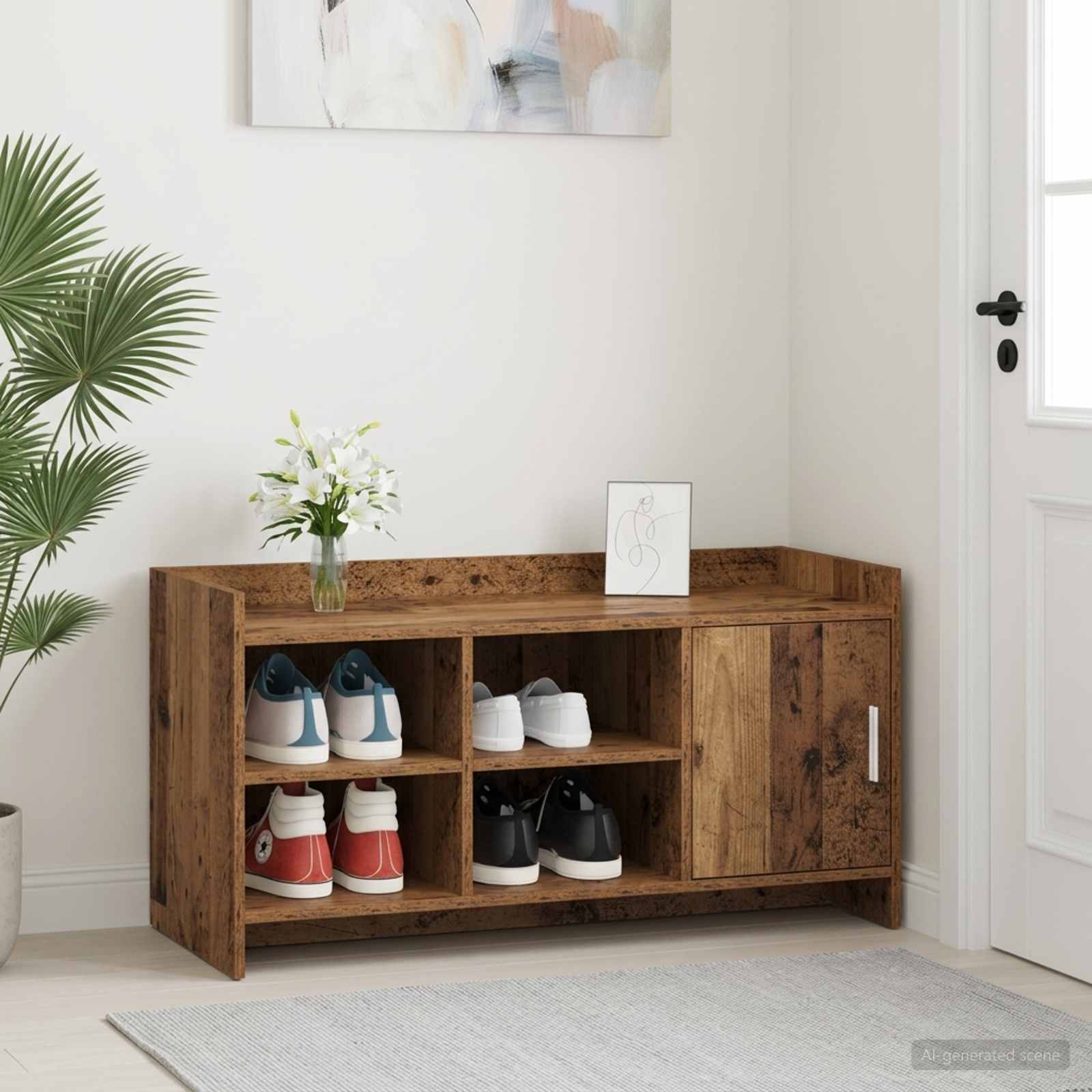Schoenenkast Oud hout 100 x 39,5 x 51 cm Bewerkt hout – afbeelding 1