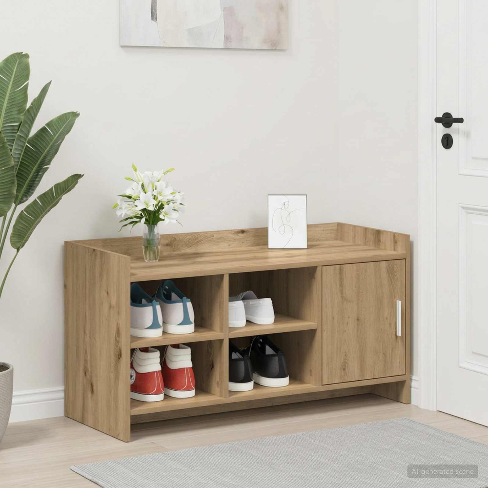 Schoenenkast 100 x 39,5 x 51 cm Bewerkt hout Artisanaal eiken – afbeelding 1