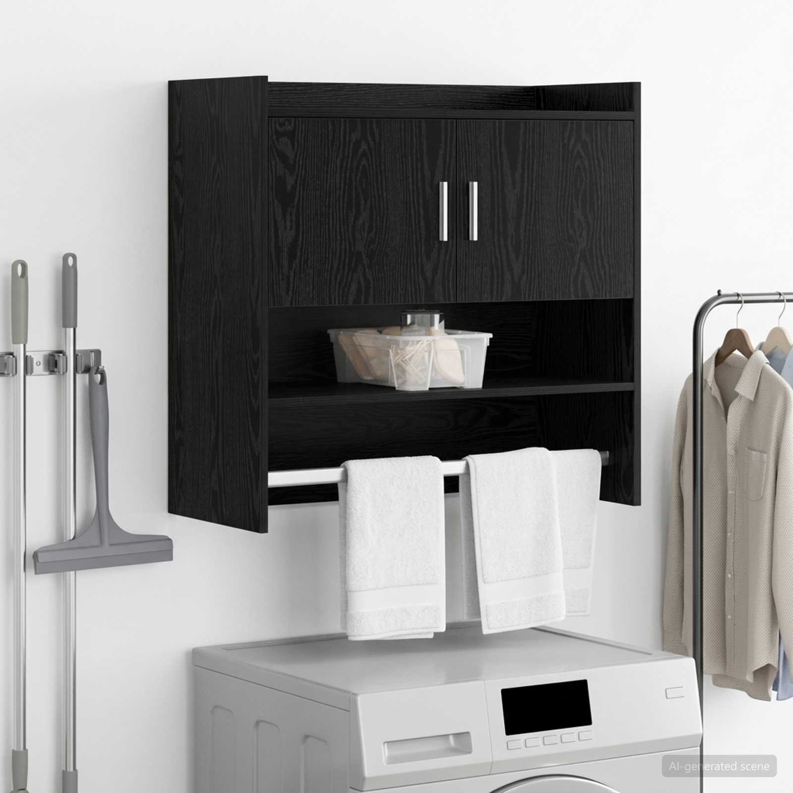 Wandplank Muurmontage Zwart eiken 80 x 36 x 80 cm Bewerkt hout