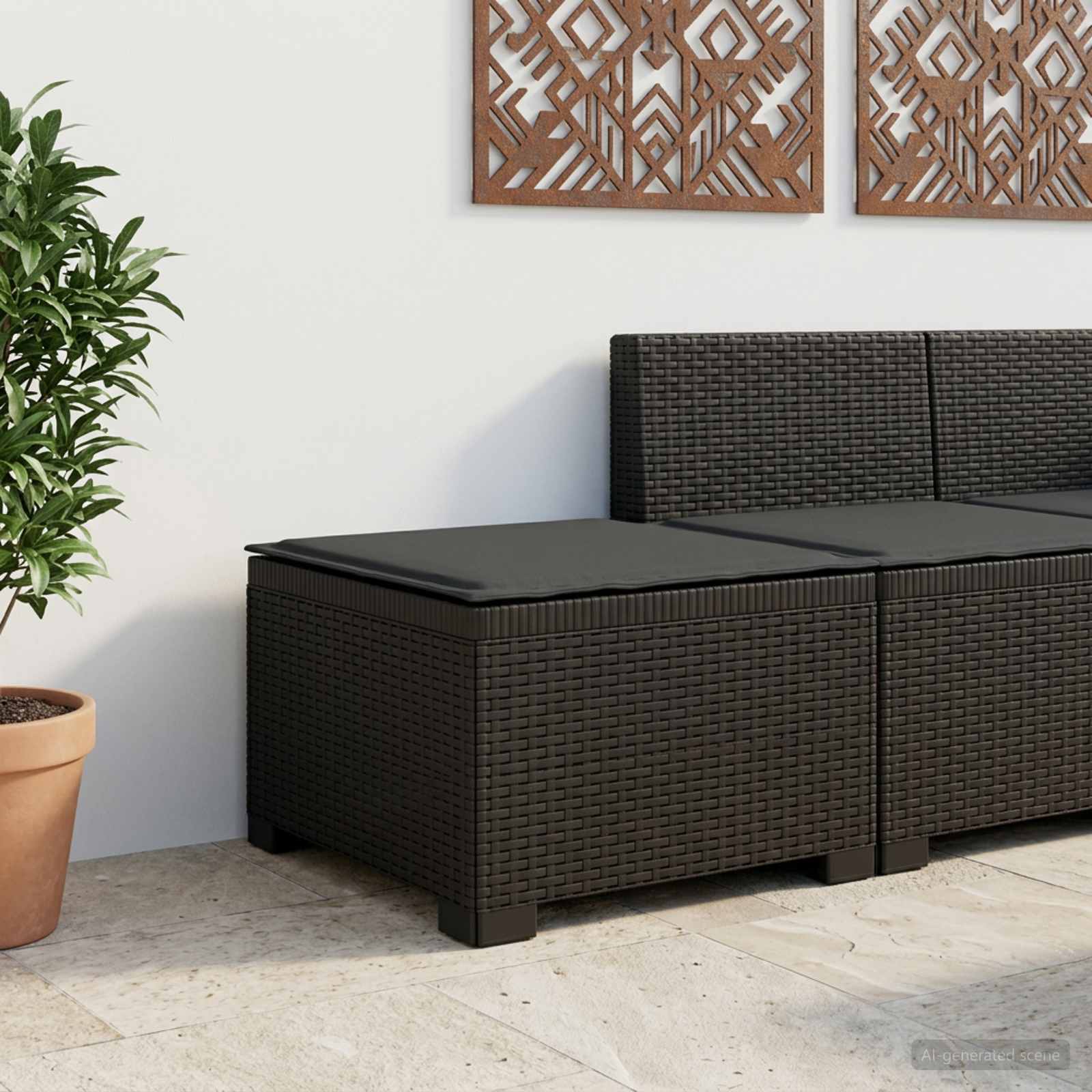 Eénpersoons Tuinbank met Kussen Rattan Look PP Antraciet – afbeelding 1