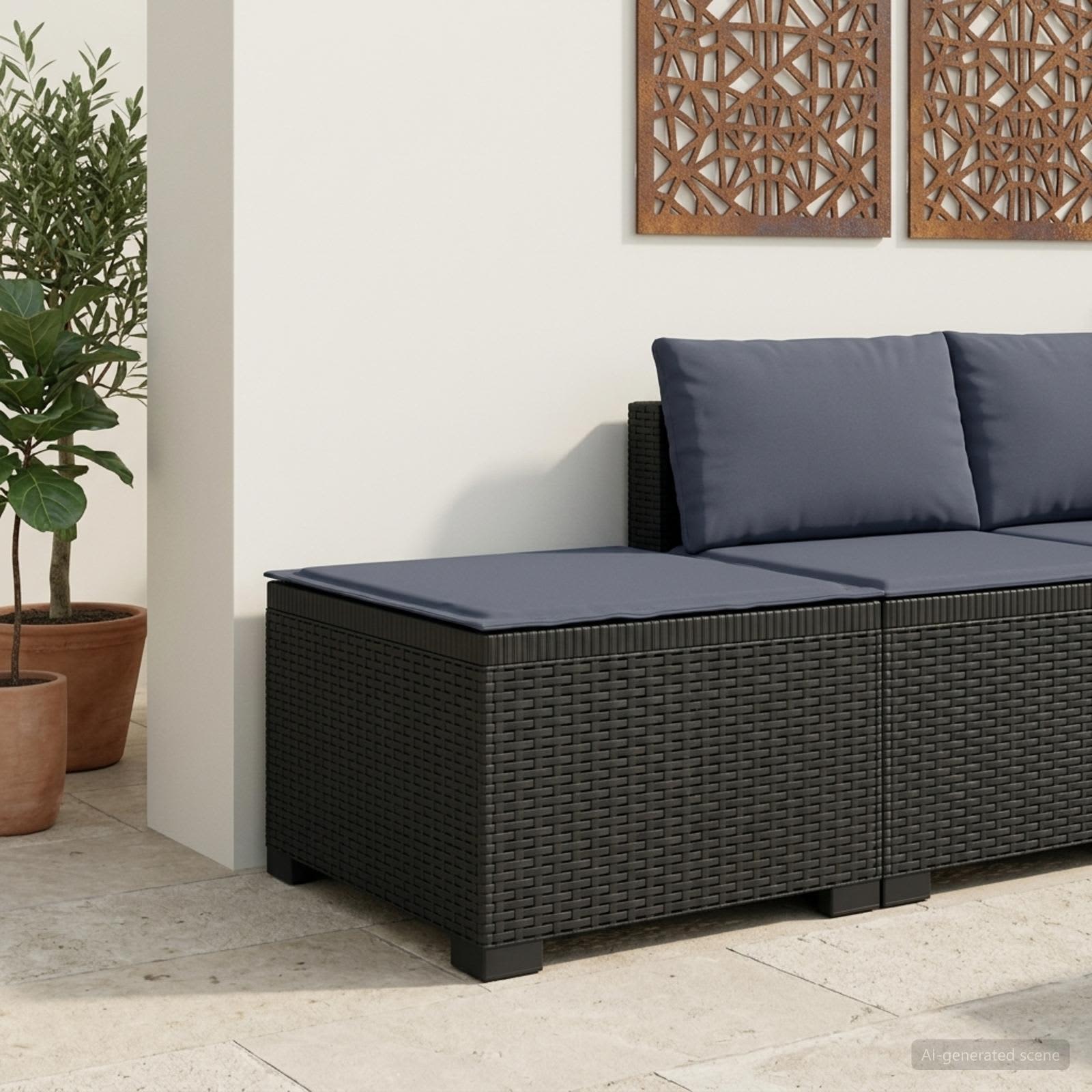 Eénpersoons Tuinbank met Kussen Rattan Look PP Antraciet