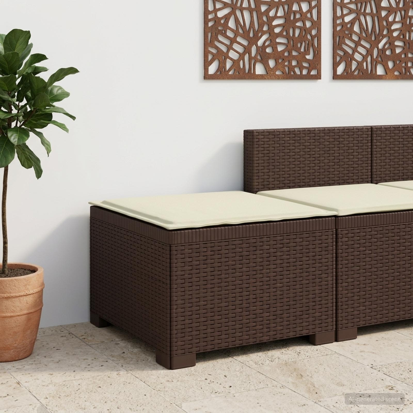Eénpersoons Tuinbank met Kussen Rattan Look PP Bruin – afbeelding 1