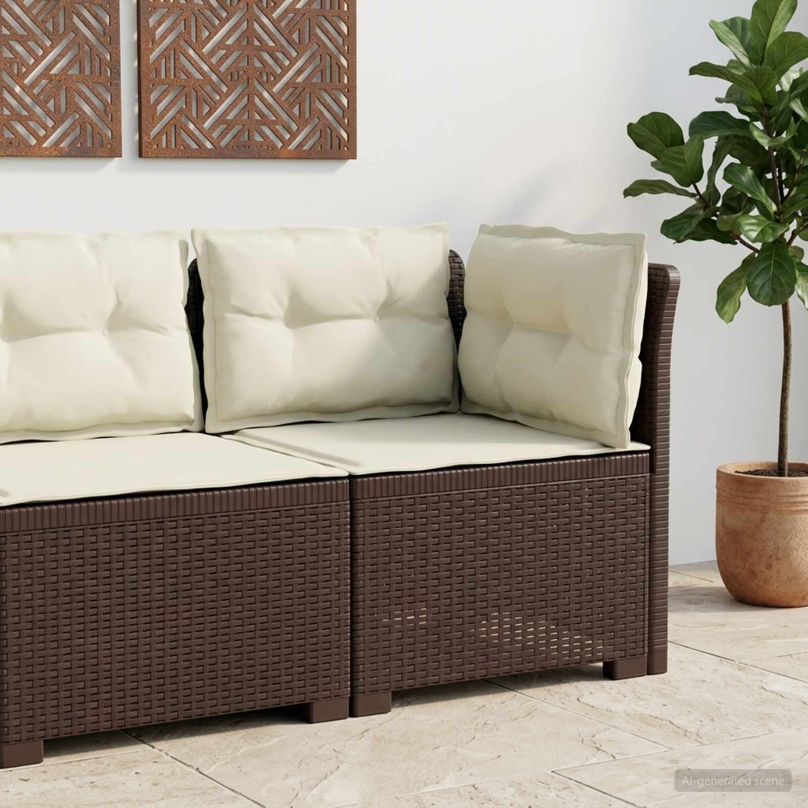 Eénpersoons Tuinbank met Kussens Rattan Look PP Bruin