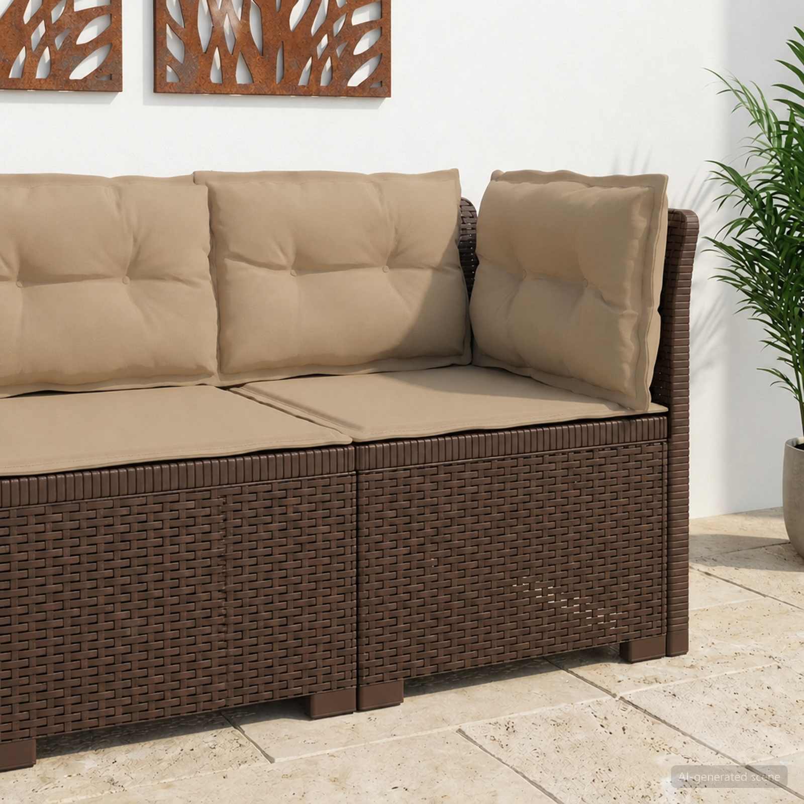 Eénpersoons Tuinbank met Kussens Rattan Look PP Bruin