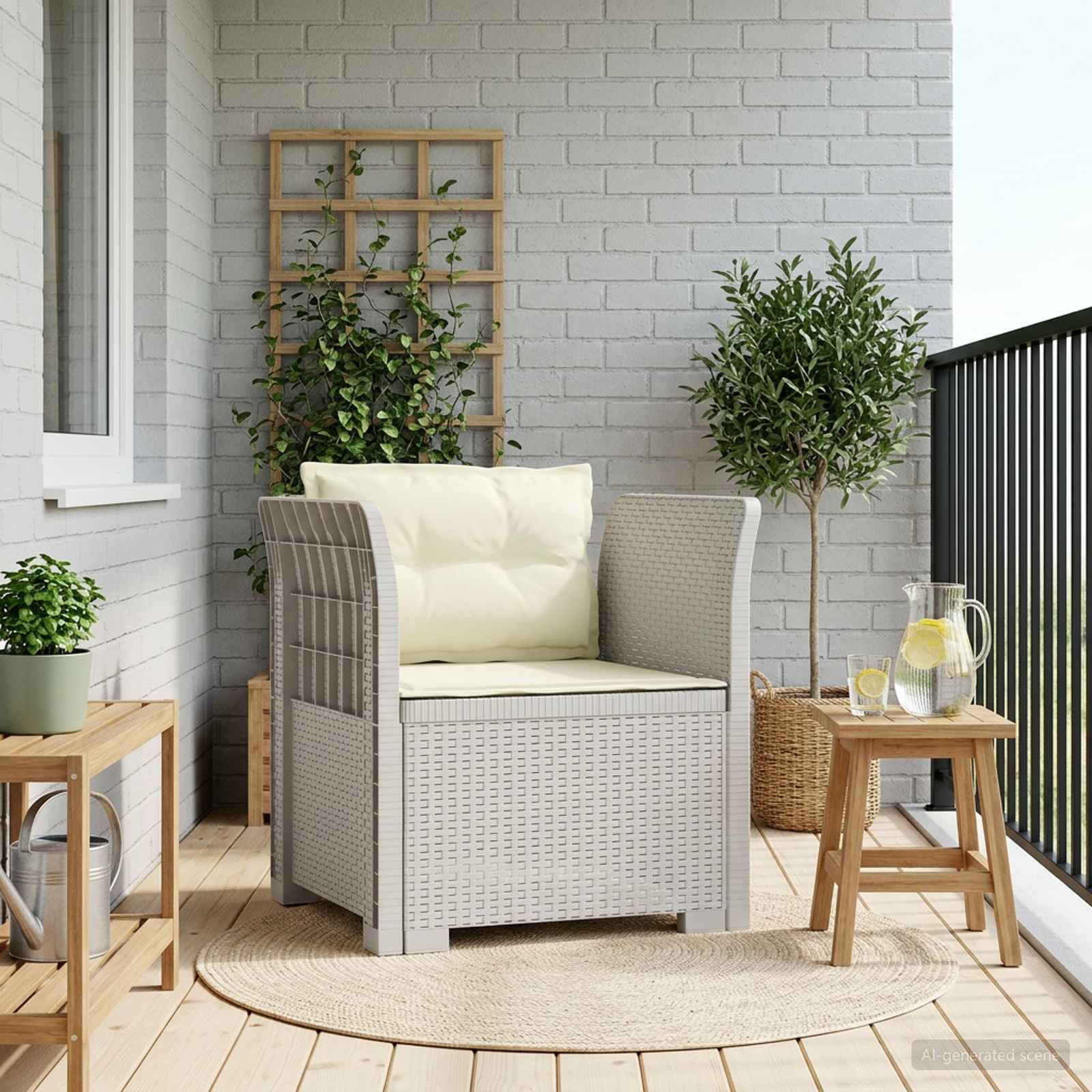 Eénpersoons Fauteuil met Kussens Rattan Look PP Wit
