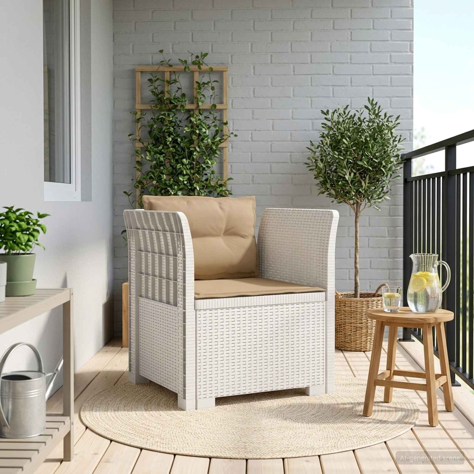 Eénpersoons Fauteuil met Kussens Rattan Look PP Wit