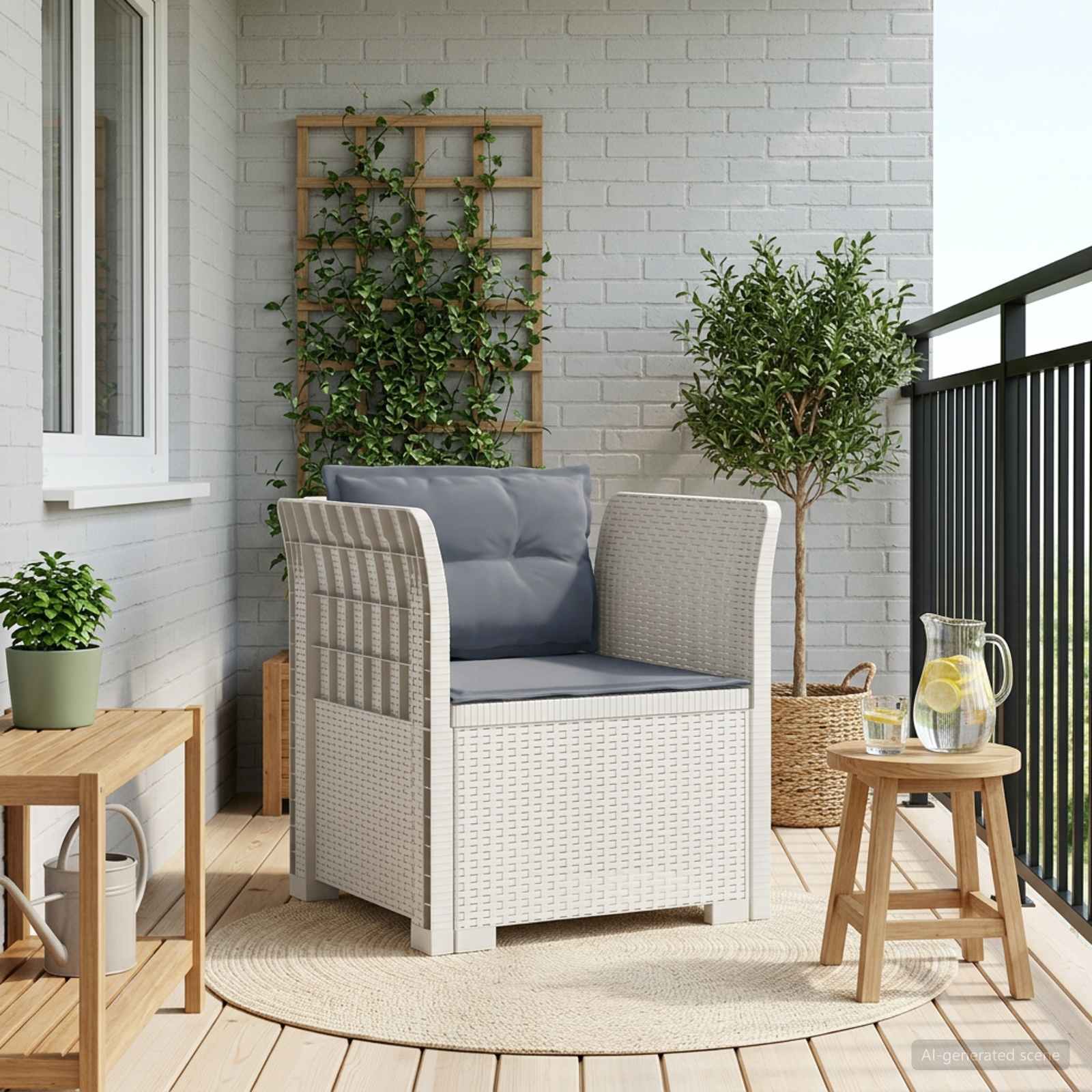 Eénpersoons Fauteuil met Kussens Rattan Look PP Wit