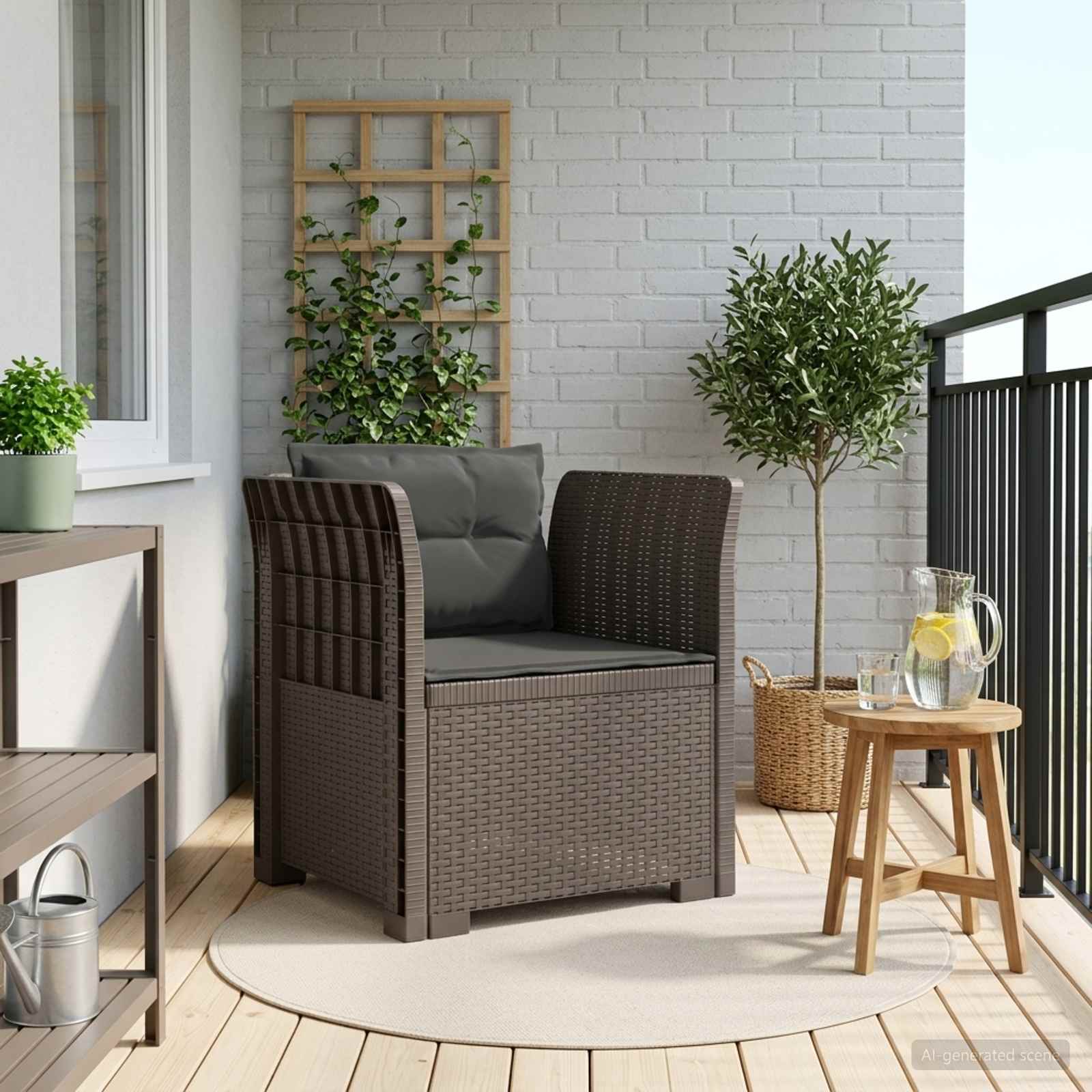 Eénpersoons Fauteuil met Kussens Rattan Look PP Lichtgrijs