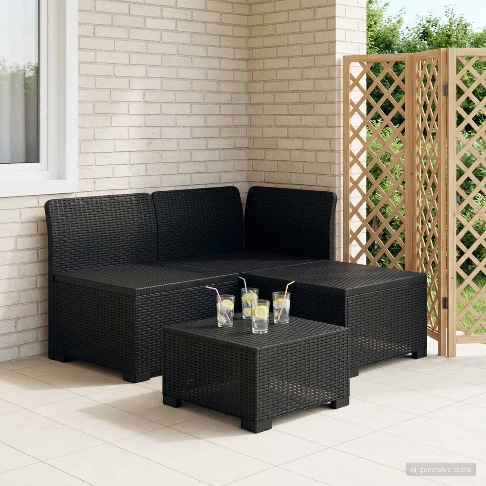 3-zits Tuinbank in Rattan Look PP Antraciet