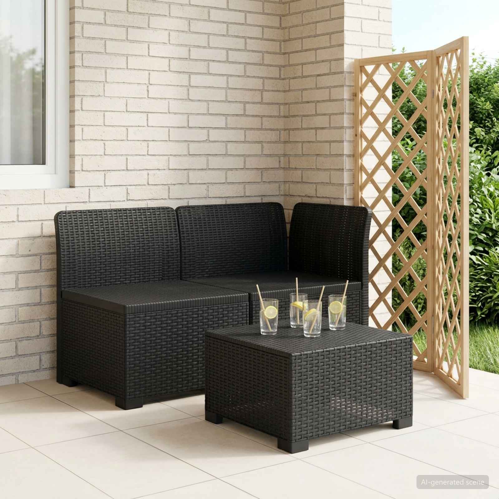 Tweedelige Tuinbank Rattan Look PP Antraciet