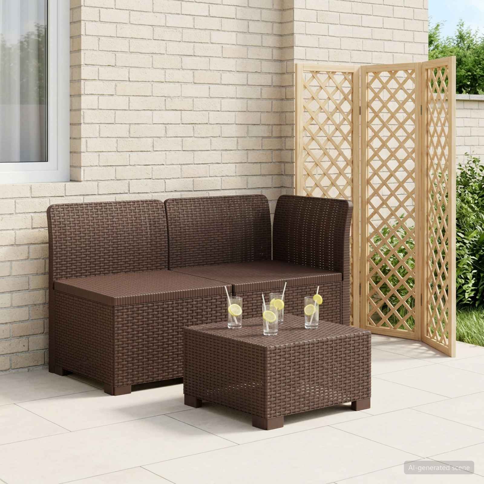 Tweedelige Tuinbank Rattan Look PP Bruin