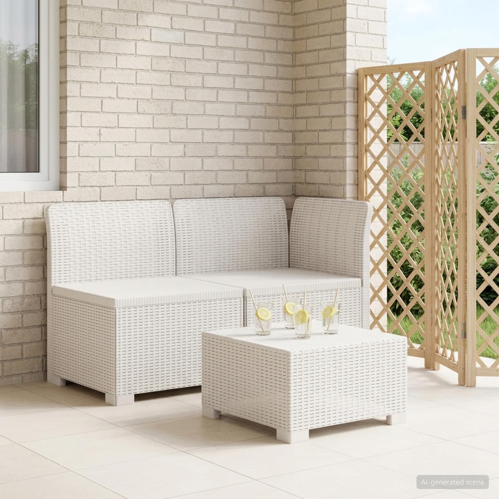 Tweedelige Tuinbank Rattan Look PP Wit