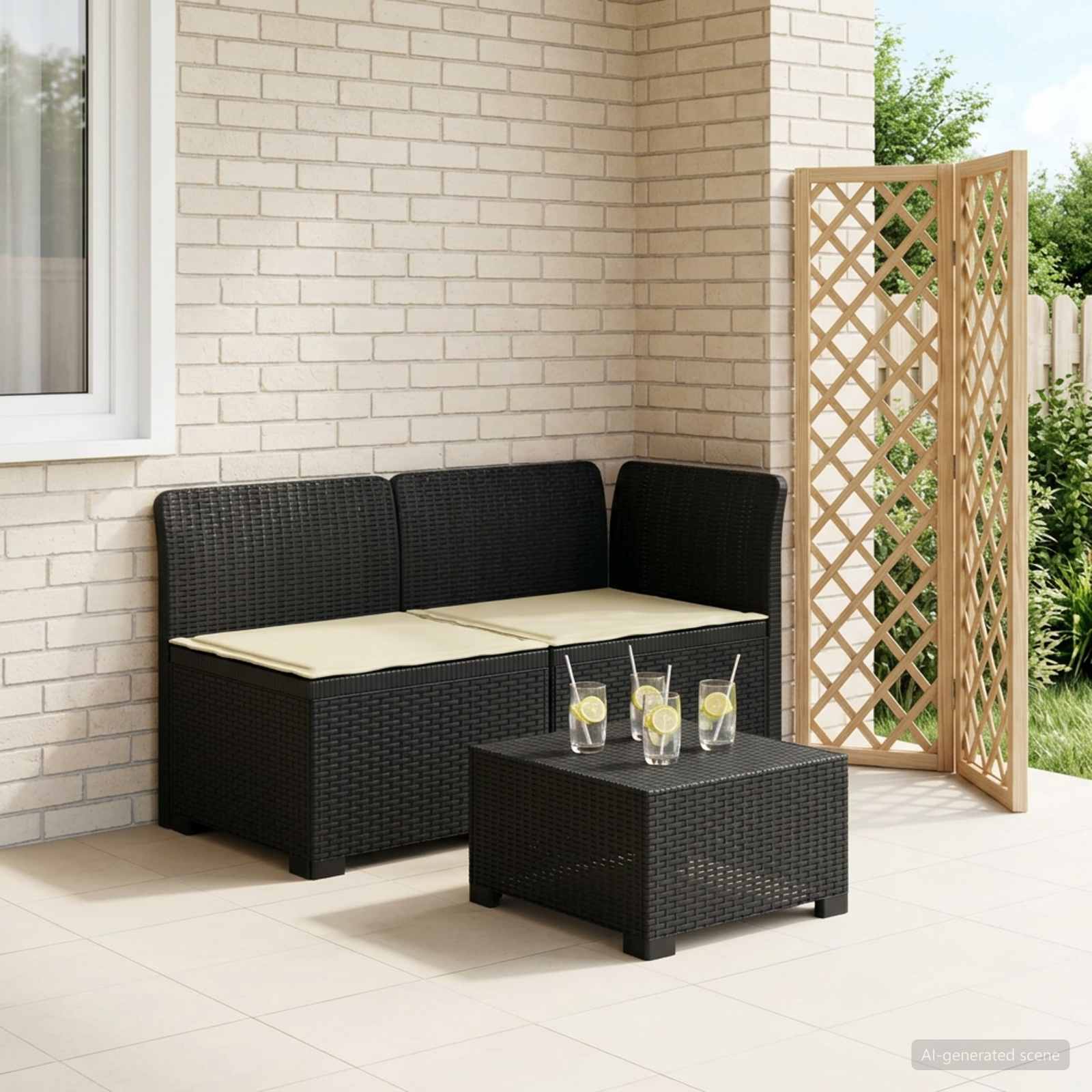 Tweedelige Tuinbank met Kussens Rattan Look PP Antraciet – afbeelding 1