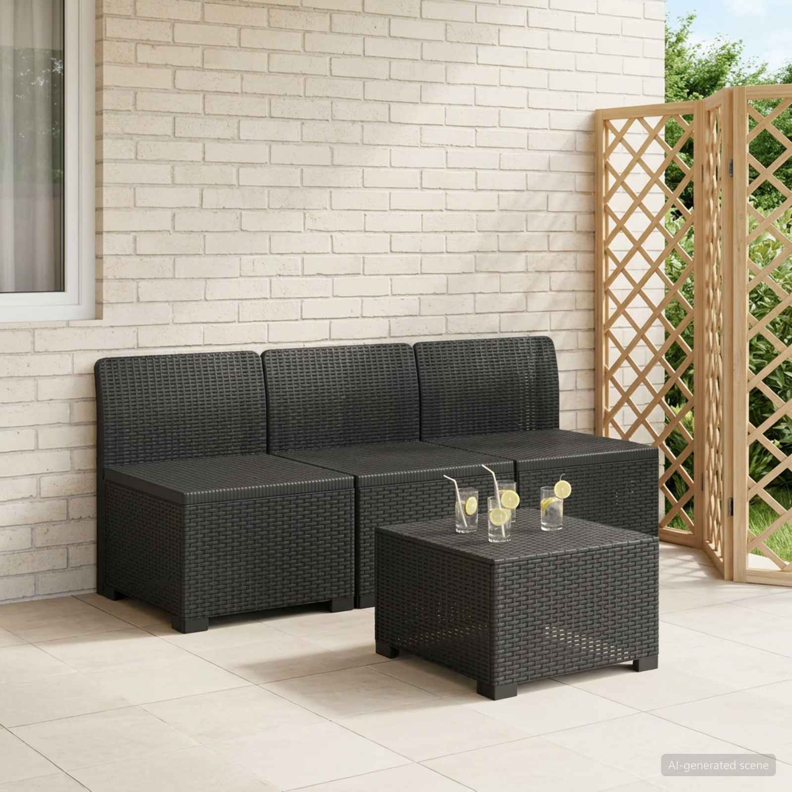 3-zits Tuinbank in Rattan Look PP Antraciet