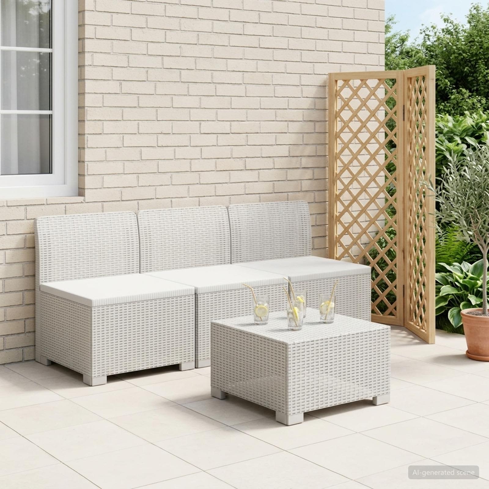 3-zits Tuinbank in Rattan Look PP Wit
