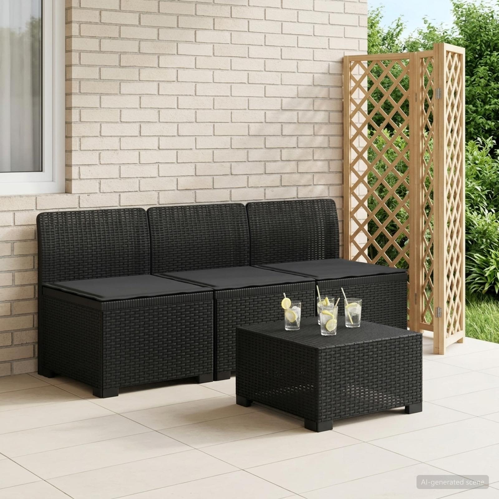 3-zits tuinbank met kussens in rattanlook PP Antraciet