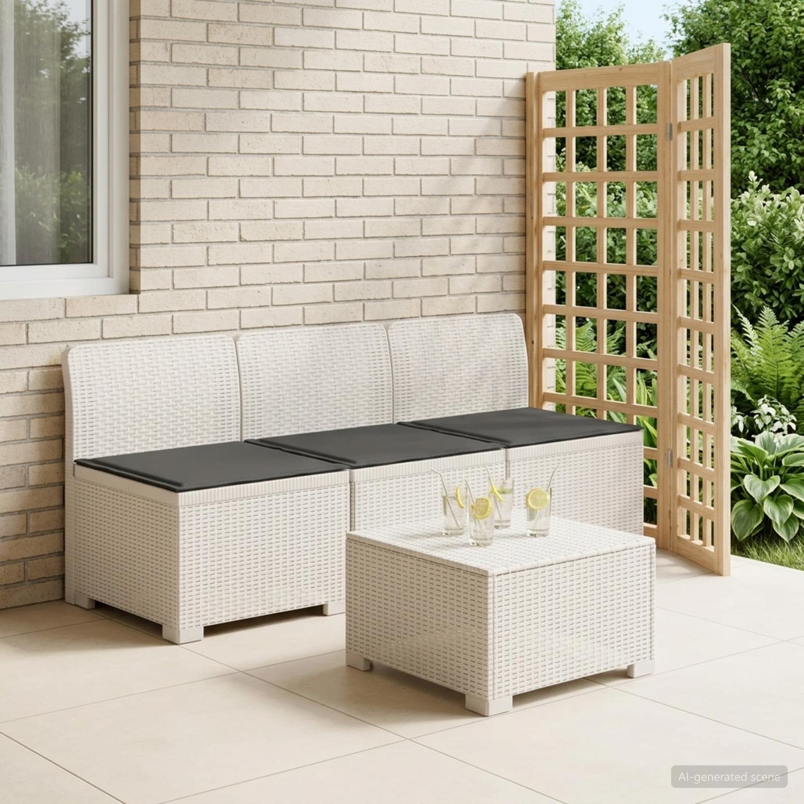 3-zits tuinbank met kussens in rattanlook PP Wit