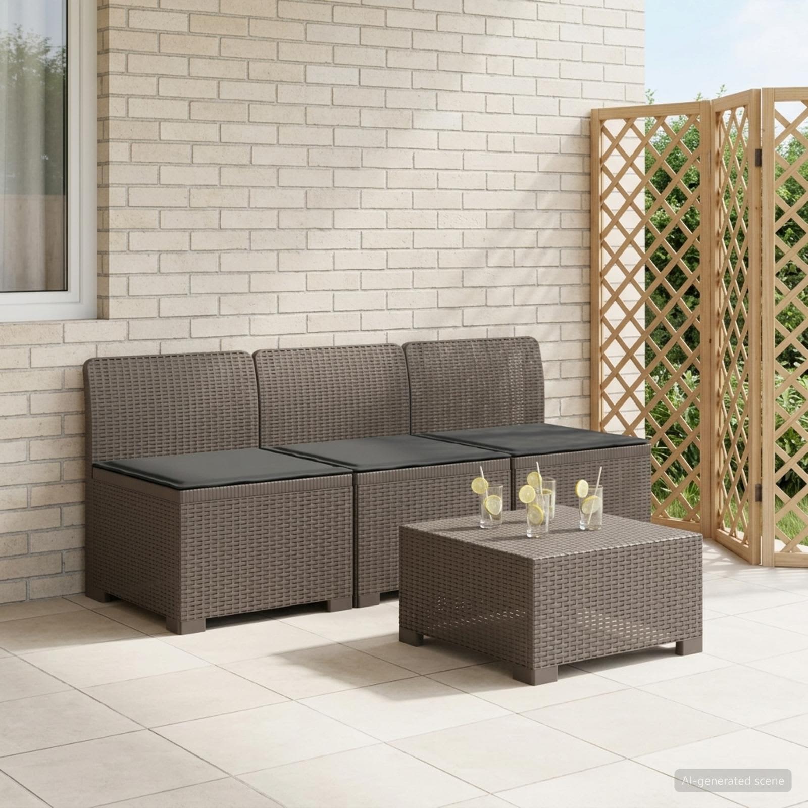 3-zits tuinbank met kussens in rattanlook PP Lichtgrijs