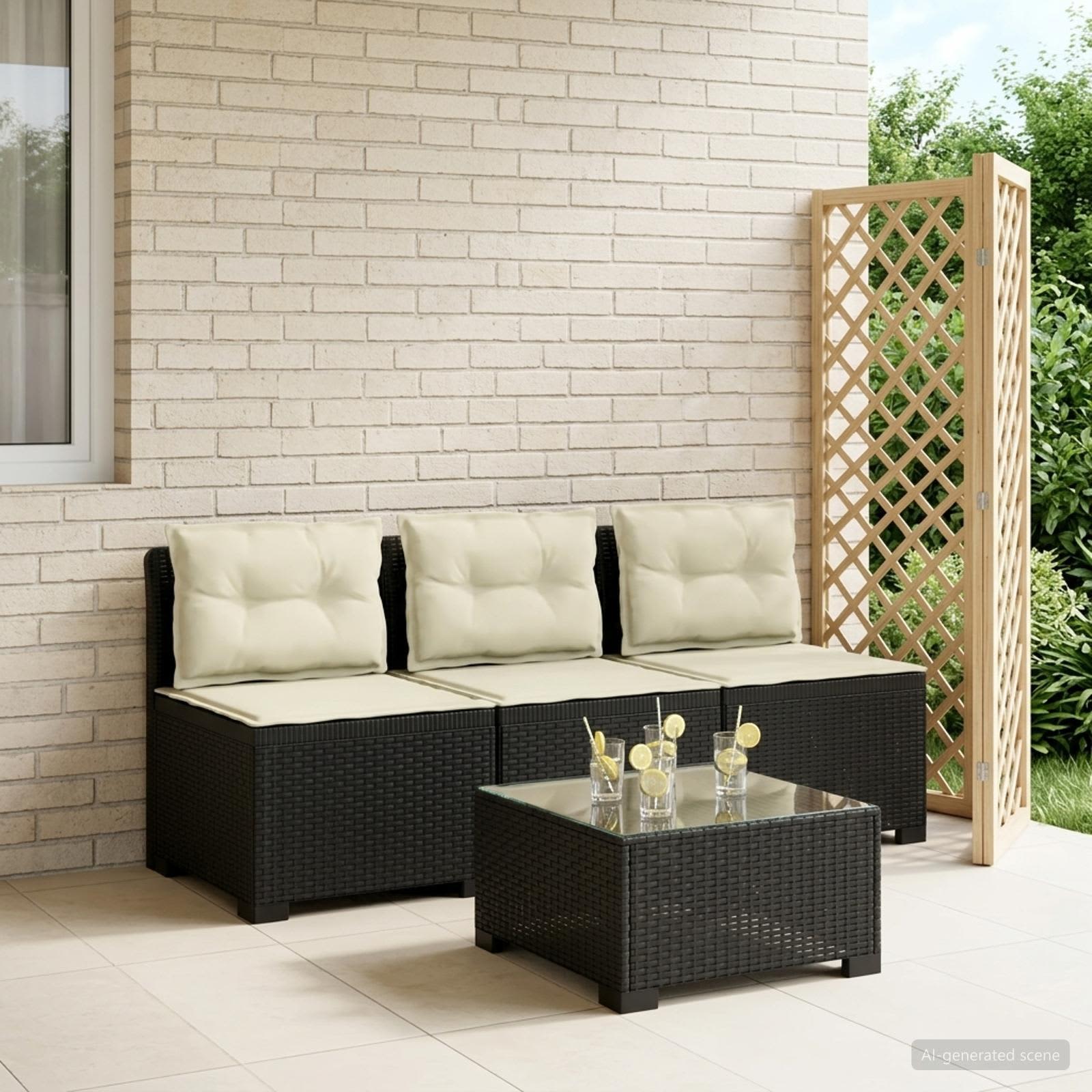 3-zits tuinbank met kussens in rattanlook PP Antraciet
