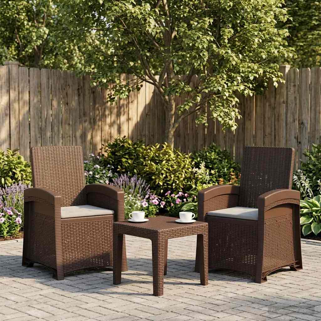 Ligstoel in rietenlook 2 pcs Bruin en lichtgrijs PP