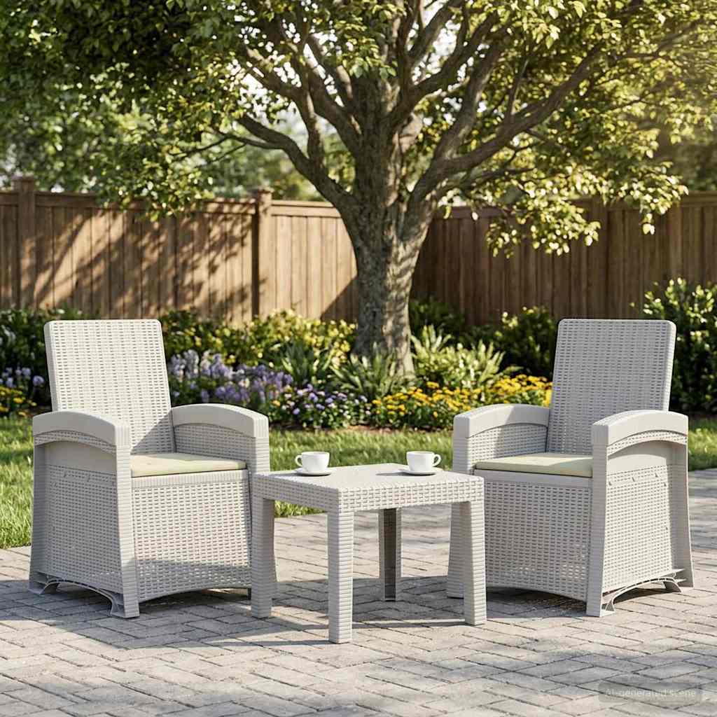 Ligstoel in rietenlook 2 pcs Wit en crèmekleurig PP – afbeelding 1