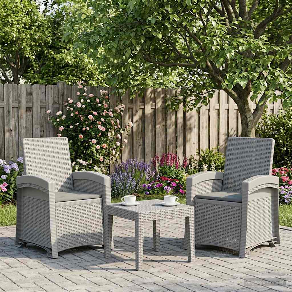 Ligstoel in rietenlook 2 pcs Wit en Lichtgrijs PP – afbeelding 1