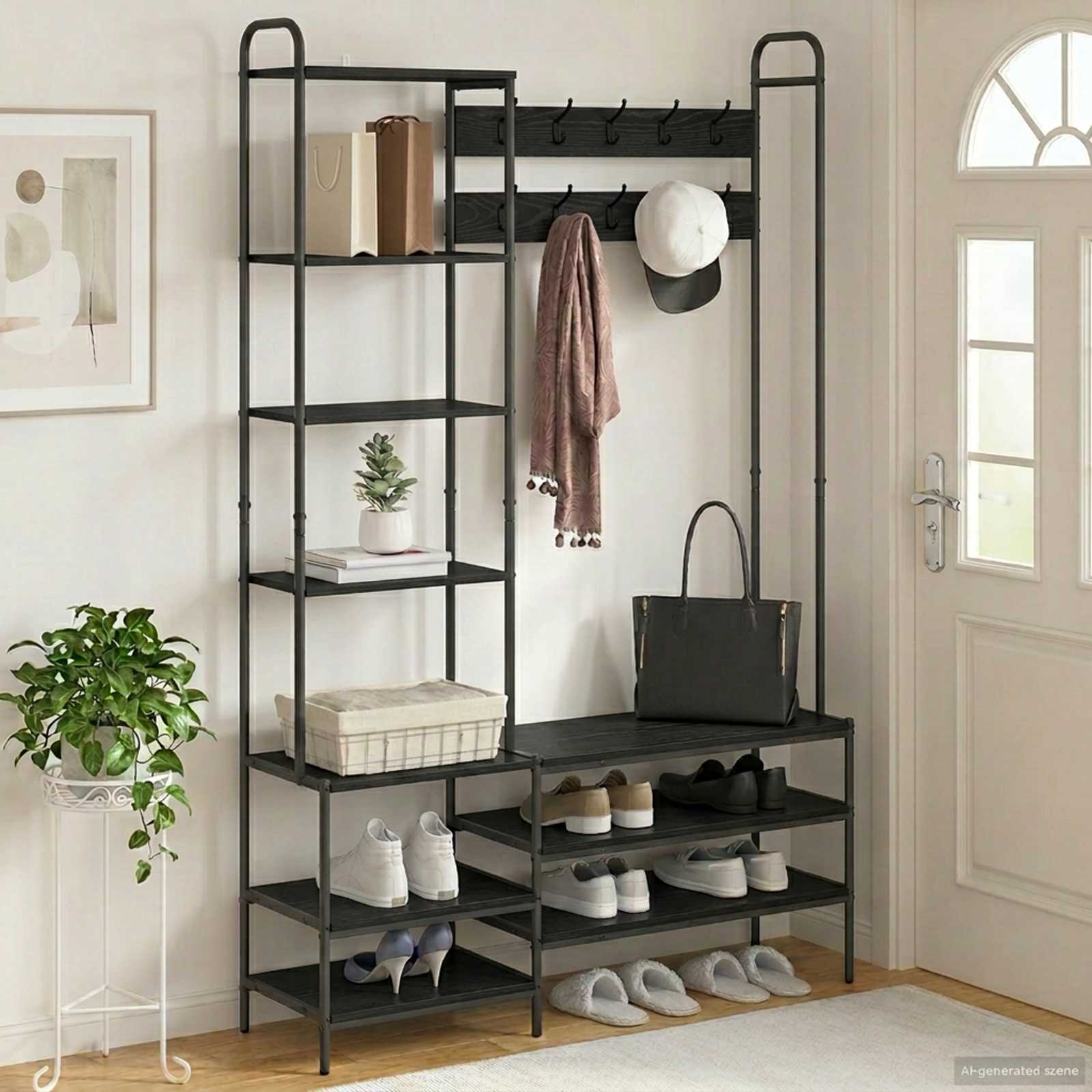 Kapstok met schoenenbank Zwart eiken 120,5 x 34 x 190 cm