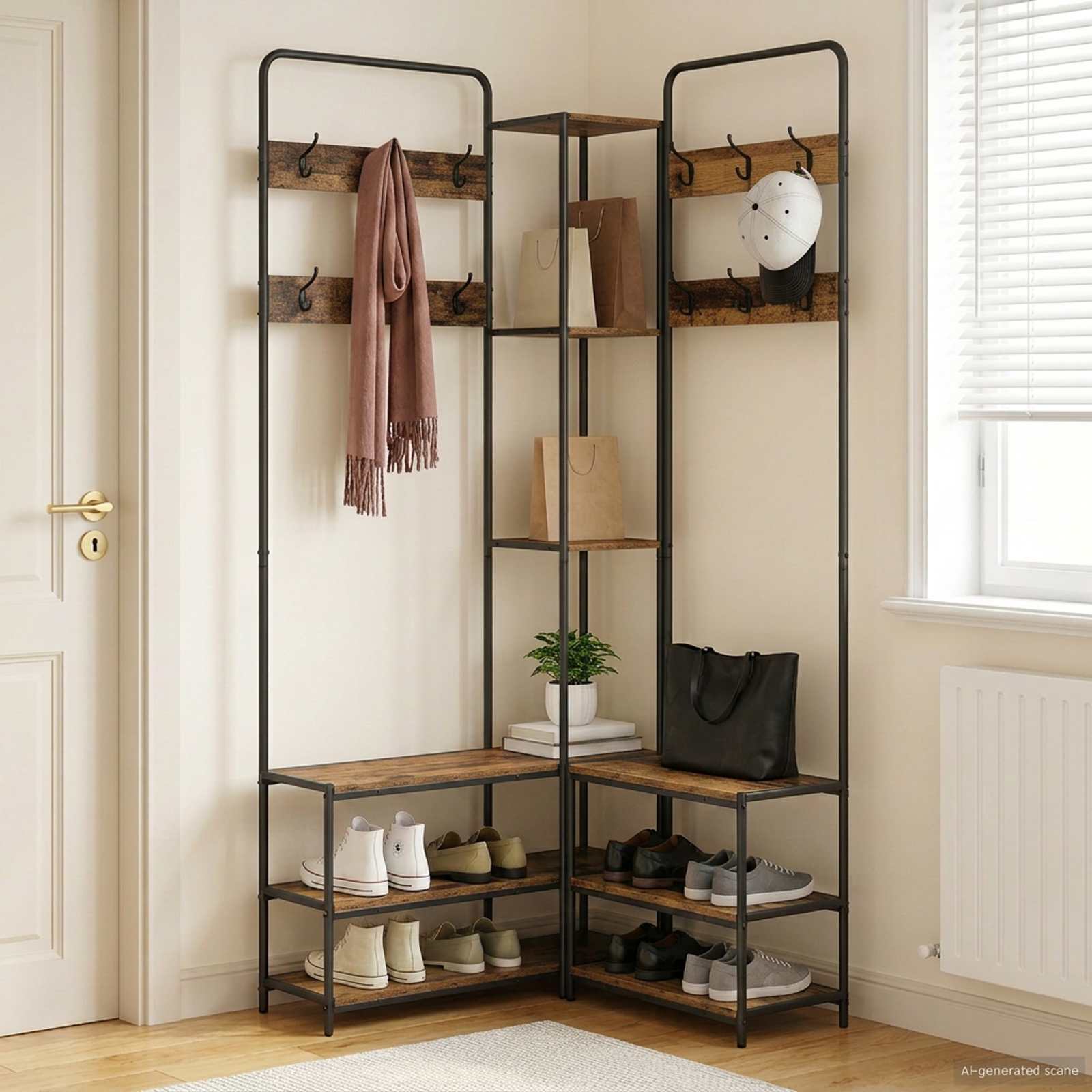 Kapstok met schoenenbank Oud hout 143 x 30 x 199,5 cm