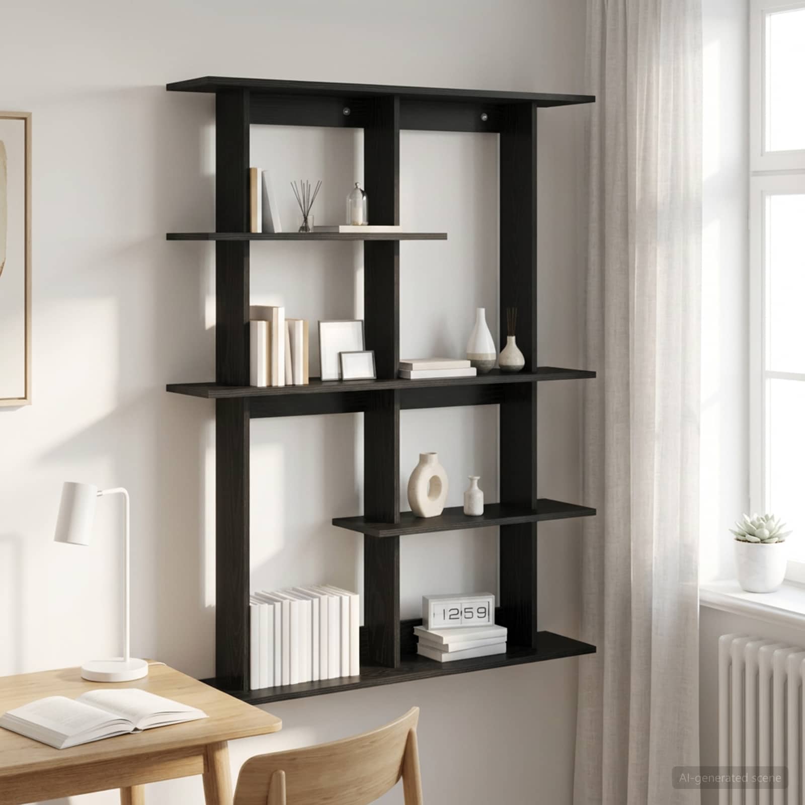 Wandplank Zwart eiken 102 x 20 x 130 cm Bewerkt hout – afbeelding 1