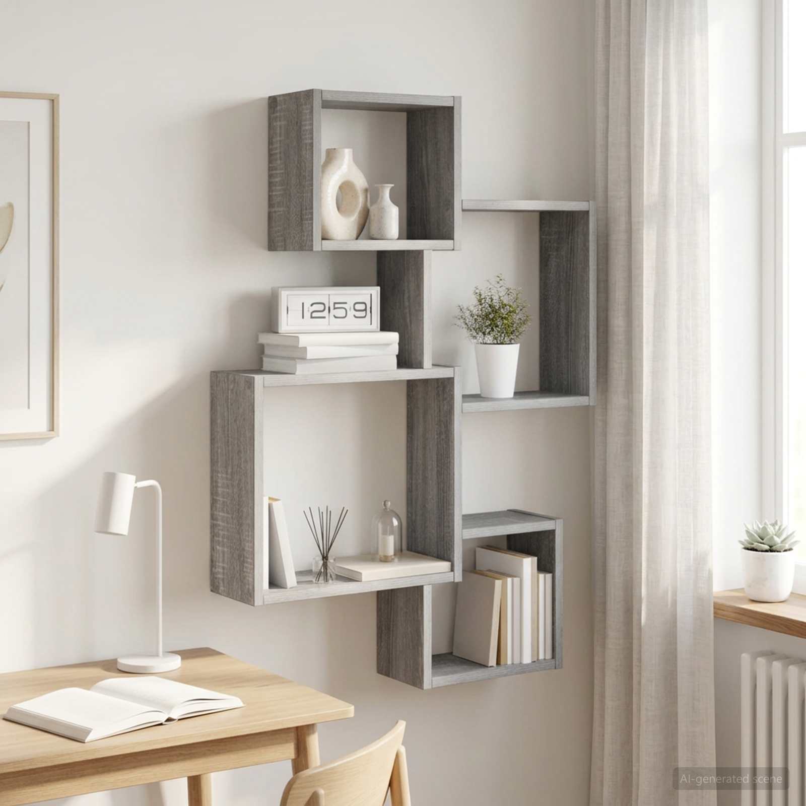 Wand Cube Planken Muurmontage Grijs Sonoma 64 x 13,5 x 91,5 cm