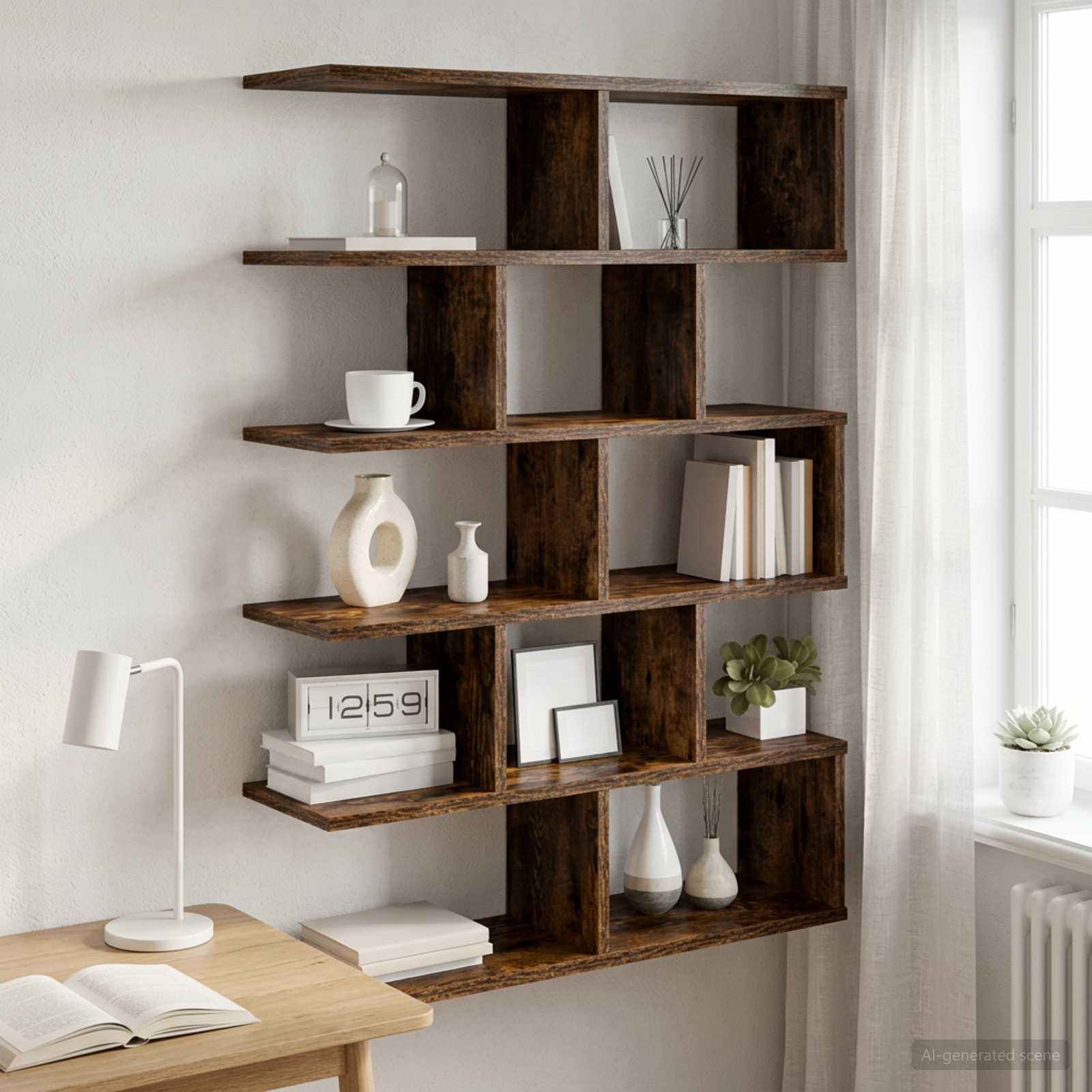 Wandplank Gerookt eiken 70 x 20 x 100 cm Bewerkt hout – afbeelding 1