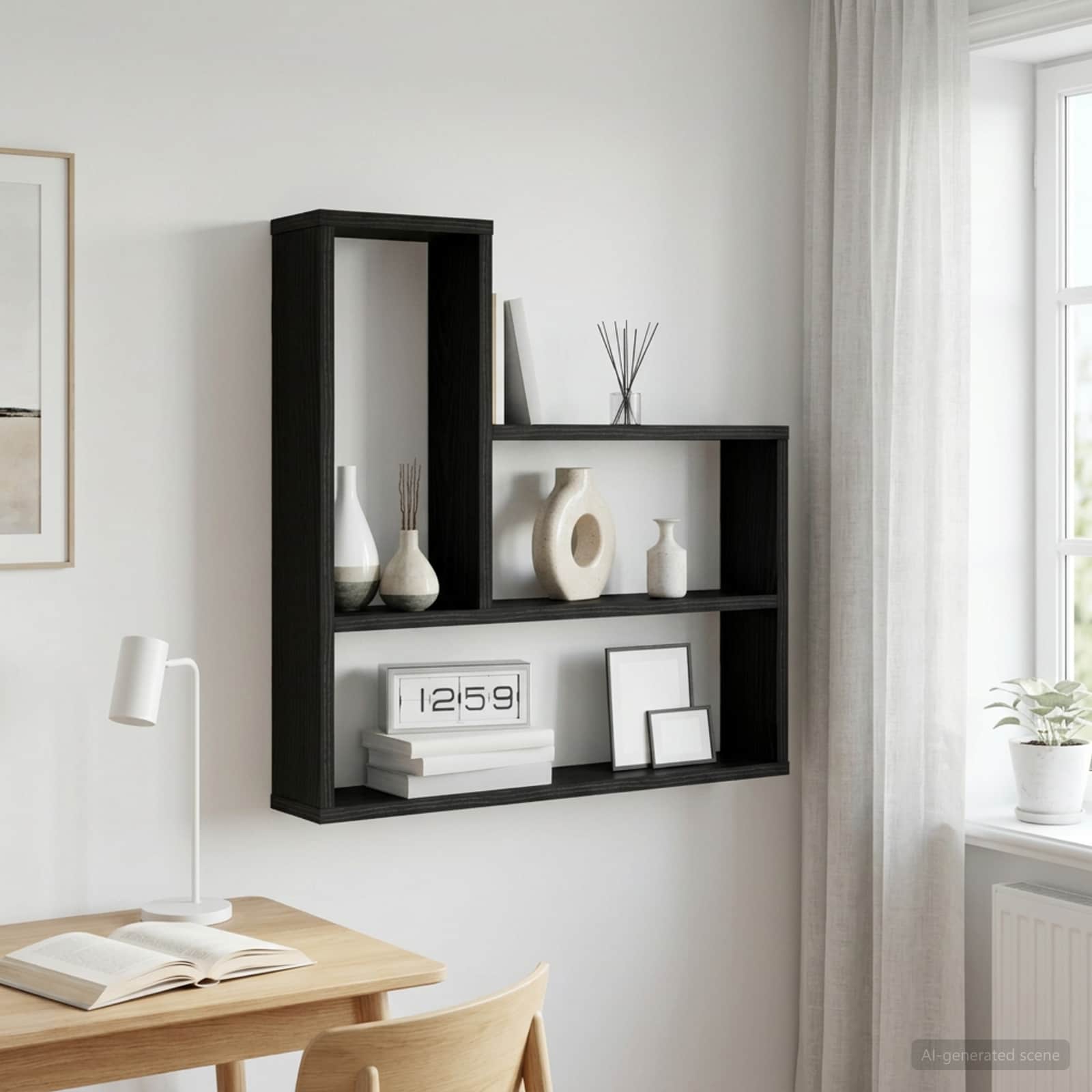 Wandplank Zwart eiken 60 x 11 x 60 cm Bewerkt hout