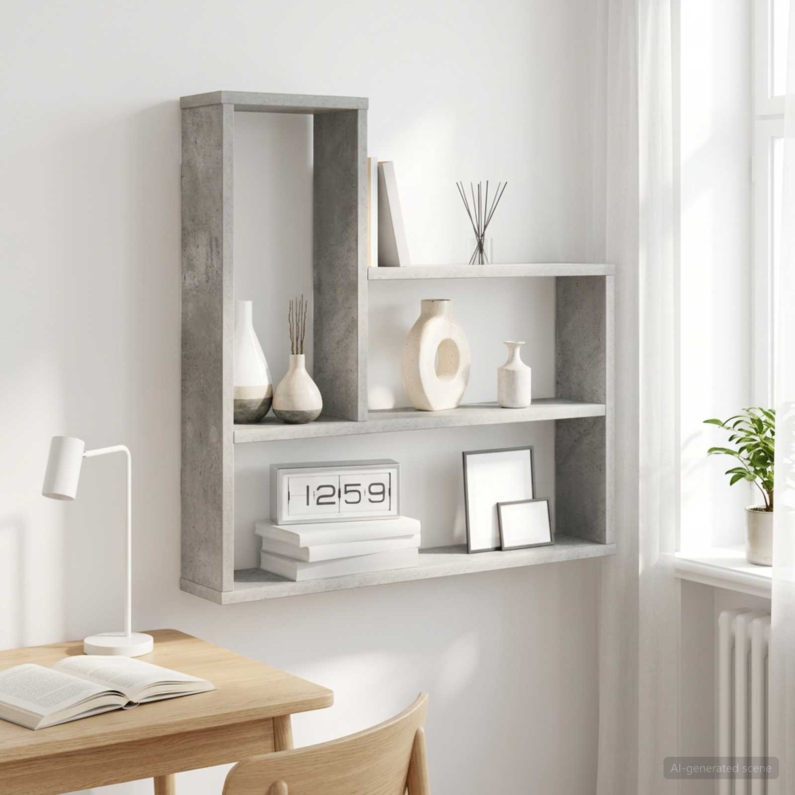 Wandplank Betongrijs 60 x 11 x 60 cm Bewerkt hout