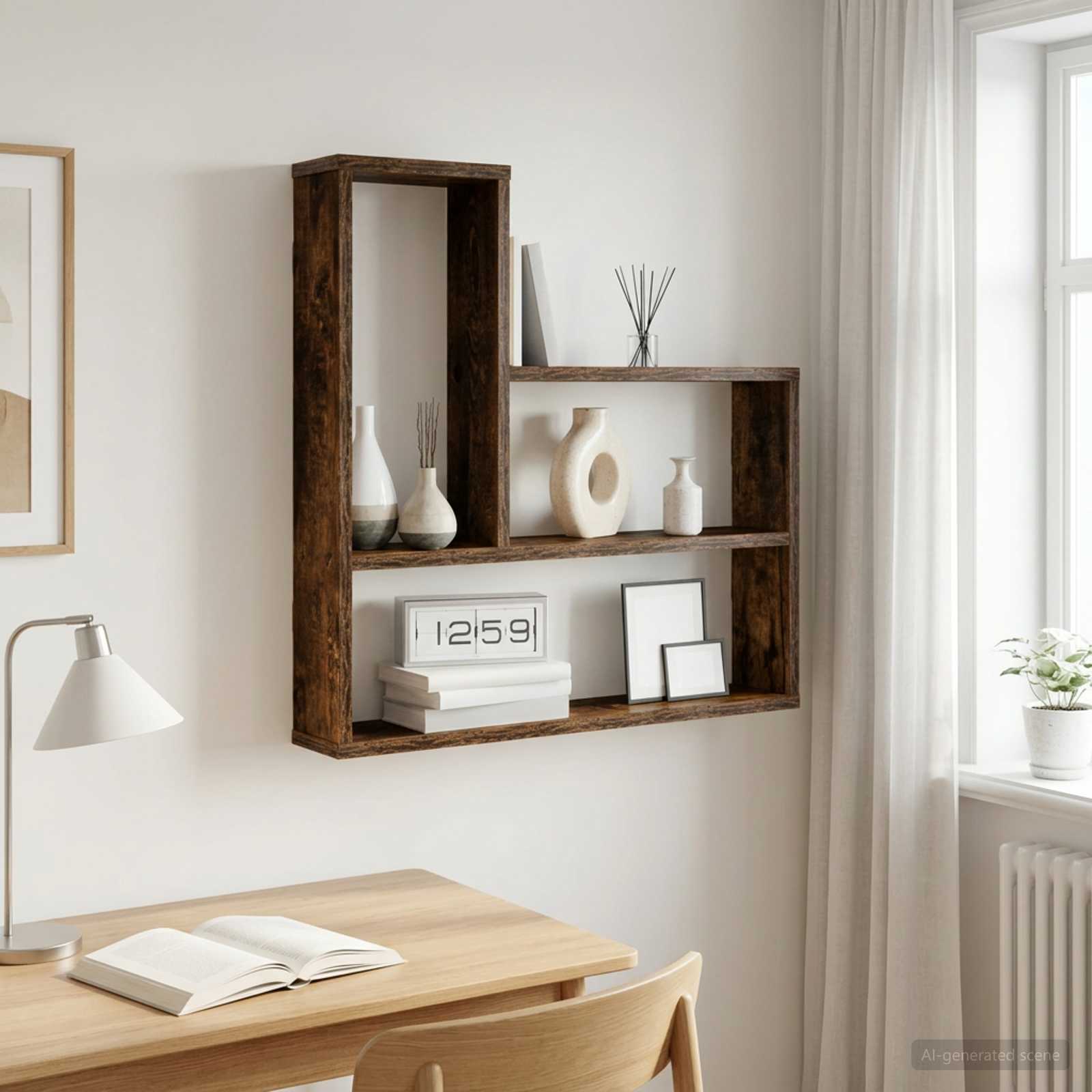 Wandplank Gerookt eiken 60 x 11 x 60 cm Bewerkt hout – afbeelding 1