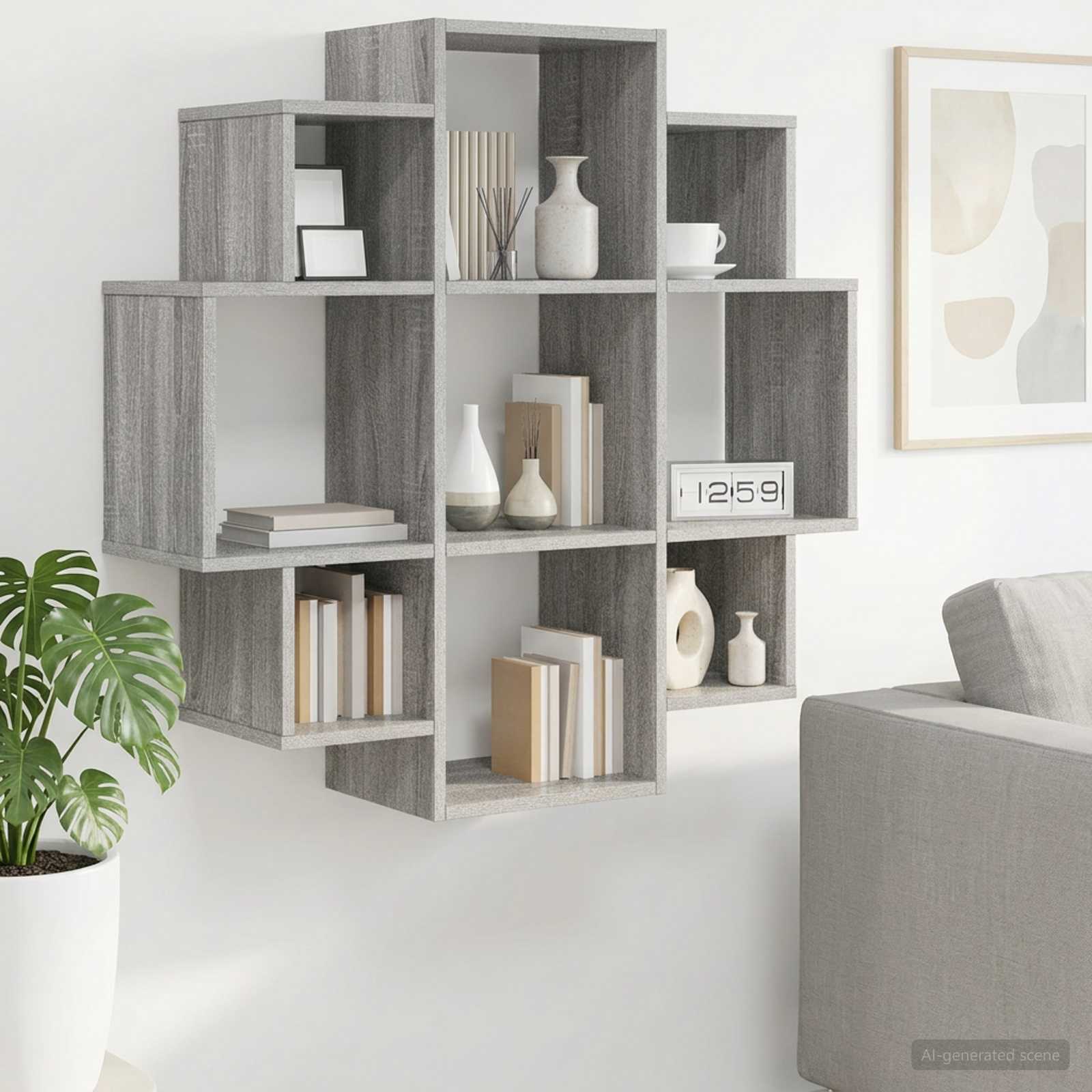 Wandplank Grijs Sonoma 90 x 25 x 90 cm Bewerkt hout