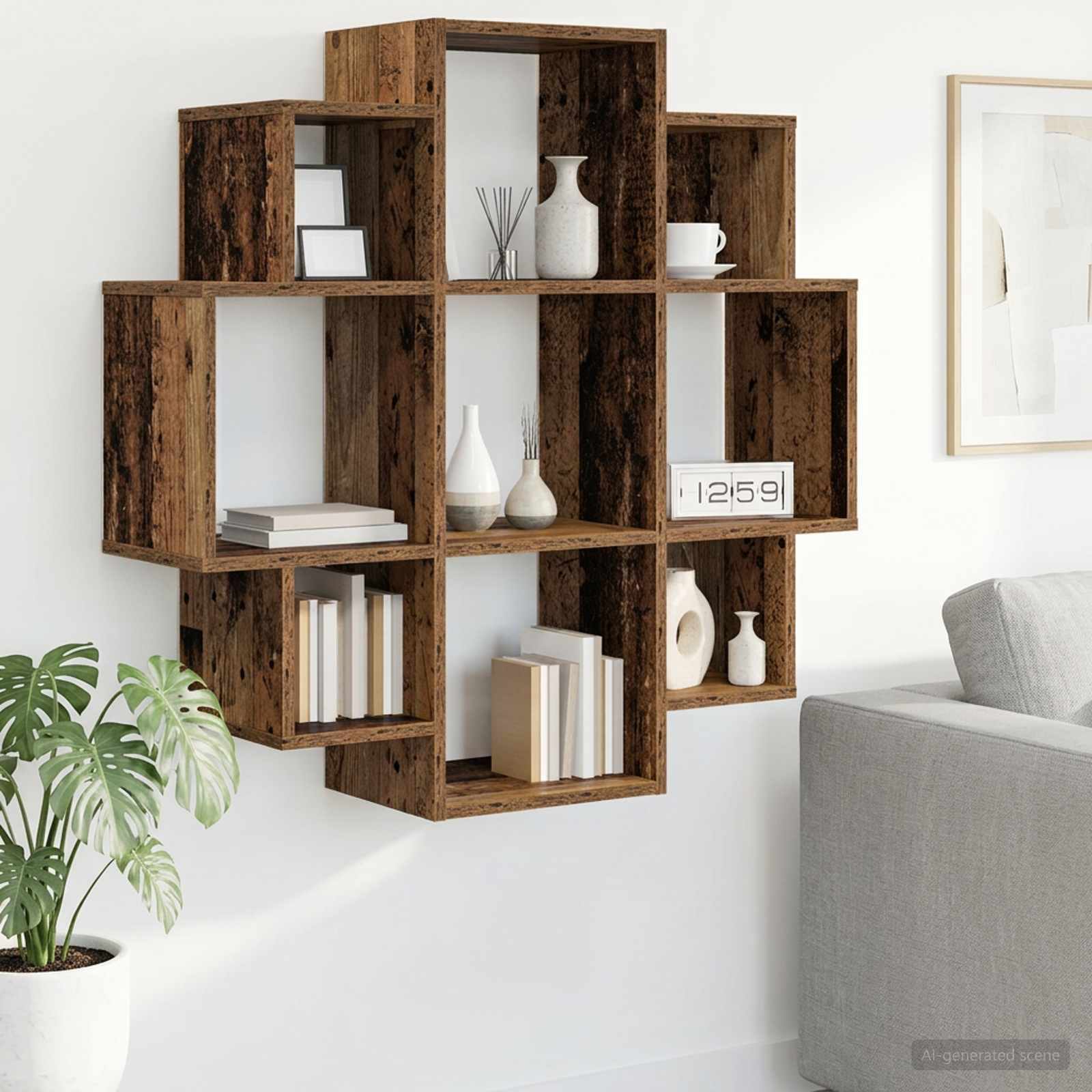 Wandplank Oud hout 90 x 25 x 90 cm Bewerkt hout
