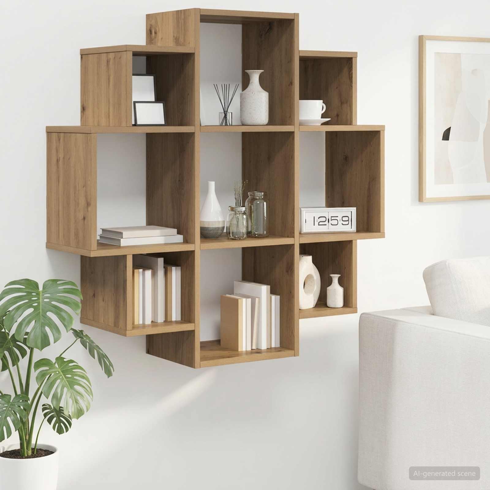 Wandplank Artisanaal eiken 90 x 25 x 90 cm Bewerkt hout