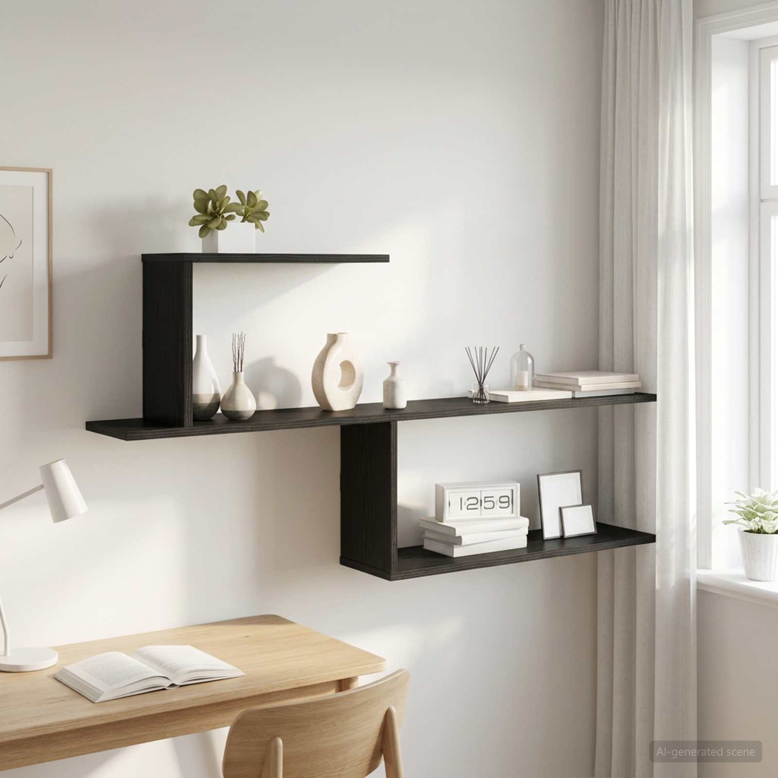 Wandplank Zwart eiken 122 x 18 x 60 cm Bewerkt hout