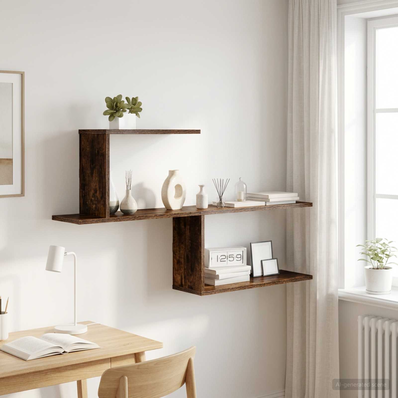 Wandplank Gerookt eiken 122 x 18 x 60 cm Bewerkt hout