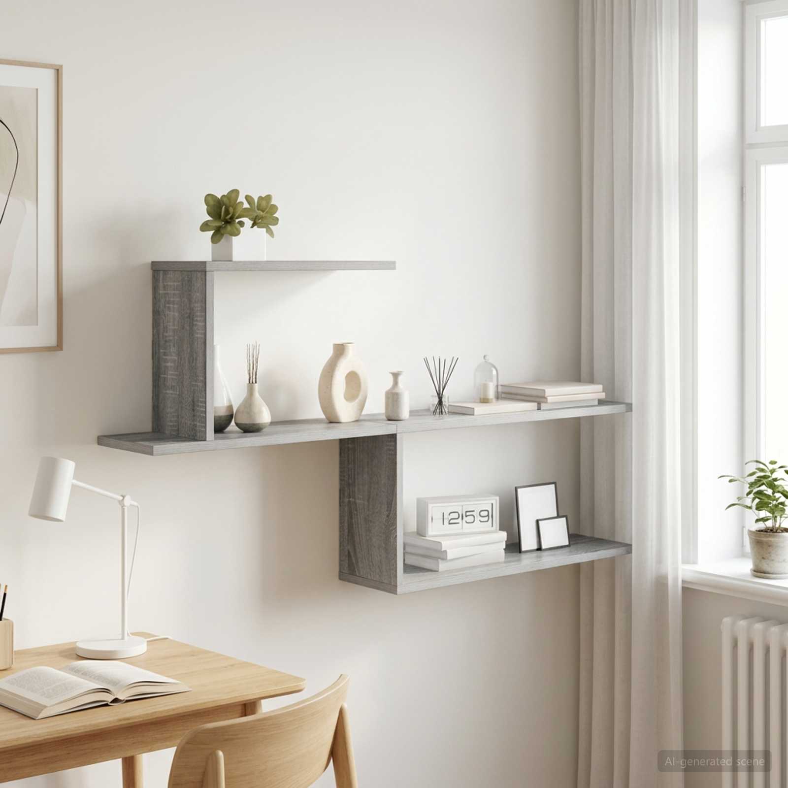 Wandplank Grijs Sonoma 122 x 18 x 60 cm Bewerkt hout