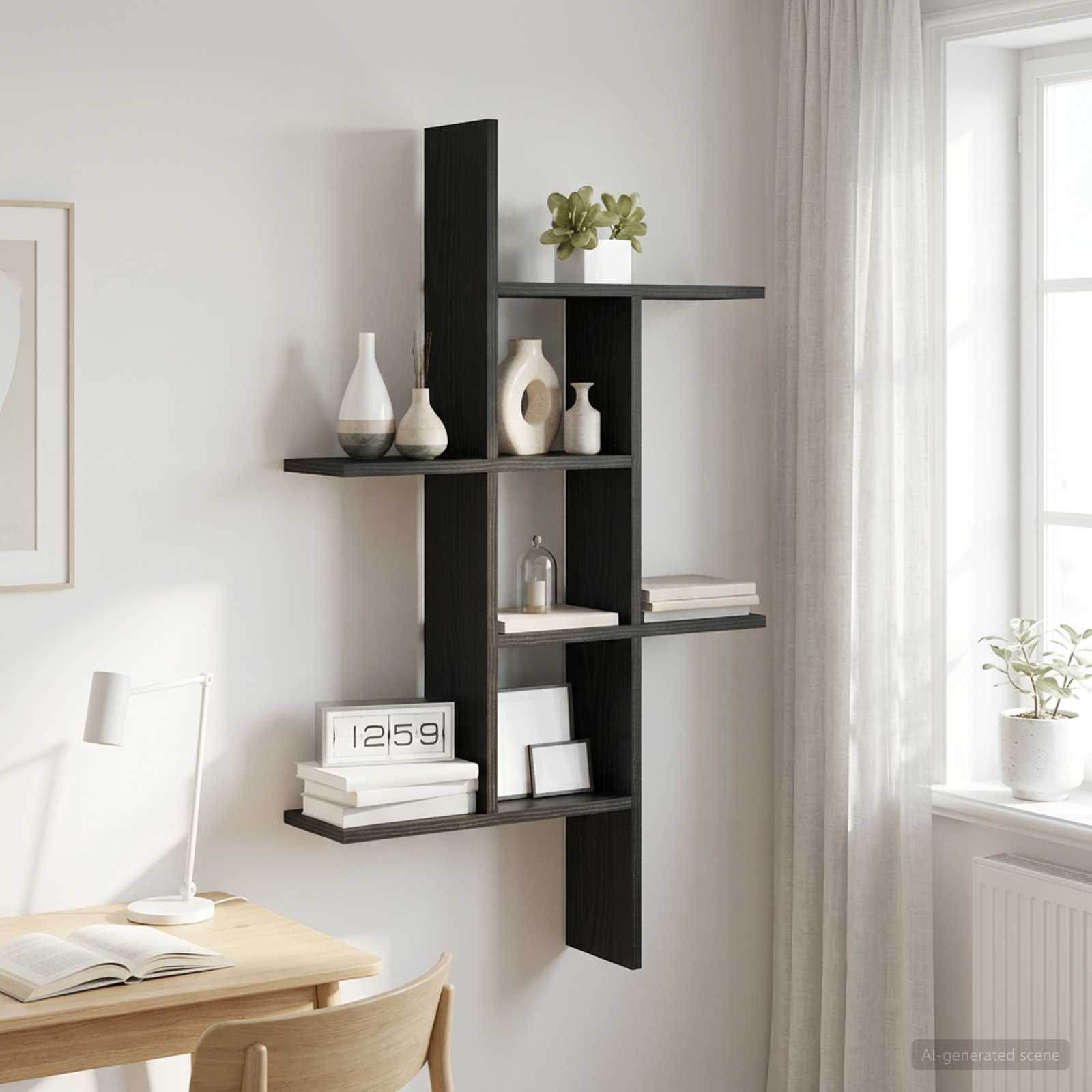 Wandplank Zwart eiken 61 x 15 x 102 cm Bewerkt hout